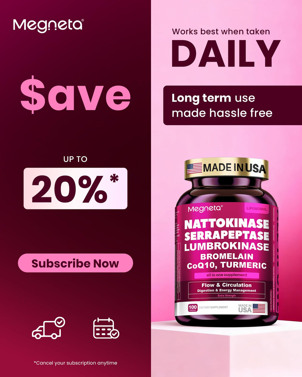 Megneta Nattokinase 12,000 FU - Triple Enzyme Formula

