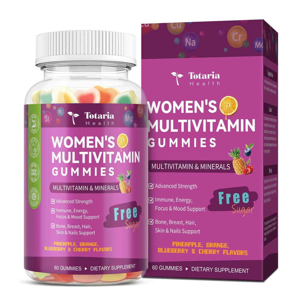 Totaria Sugar Free Multivitamin Gummies for Women 14+ with Iron, Biotin & Vitamins A, C, D3, K2