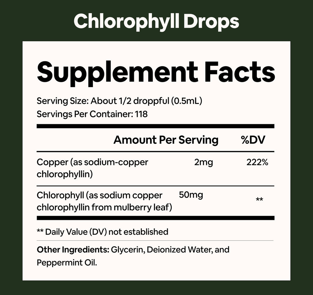 Liquid Chlorophyll Drops Plant-Based Digestive Skin Support

