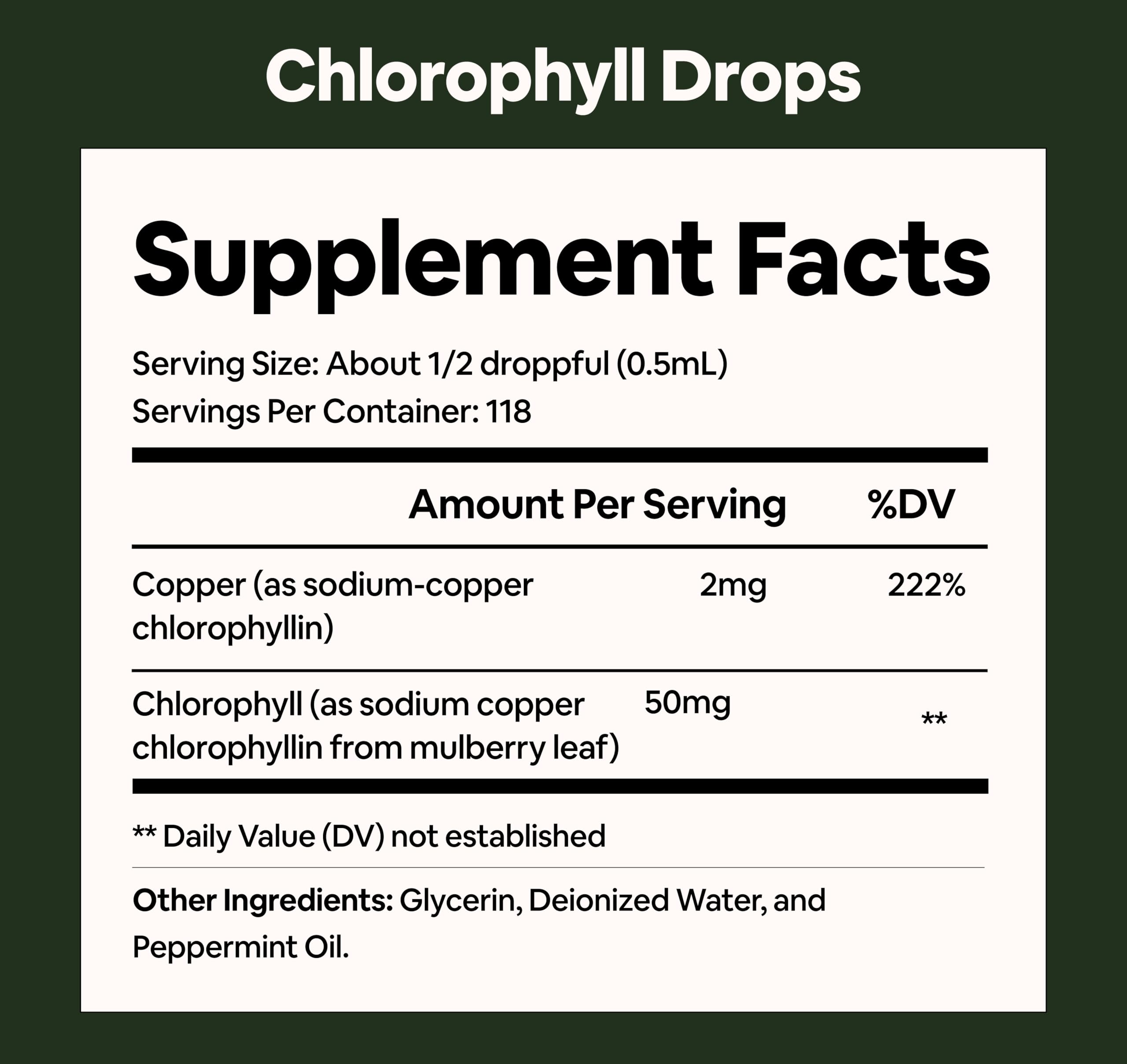 Liquid Chlorophyll Drops Plant-Based Digestive Skin Support

