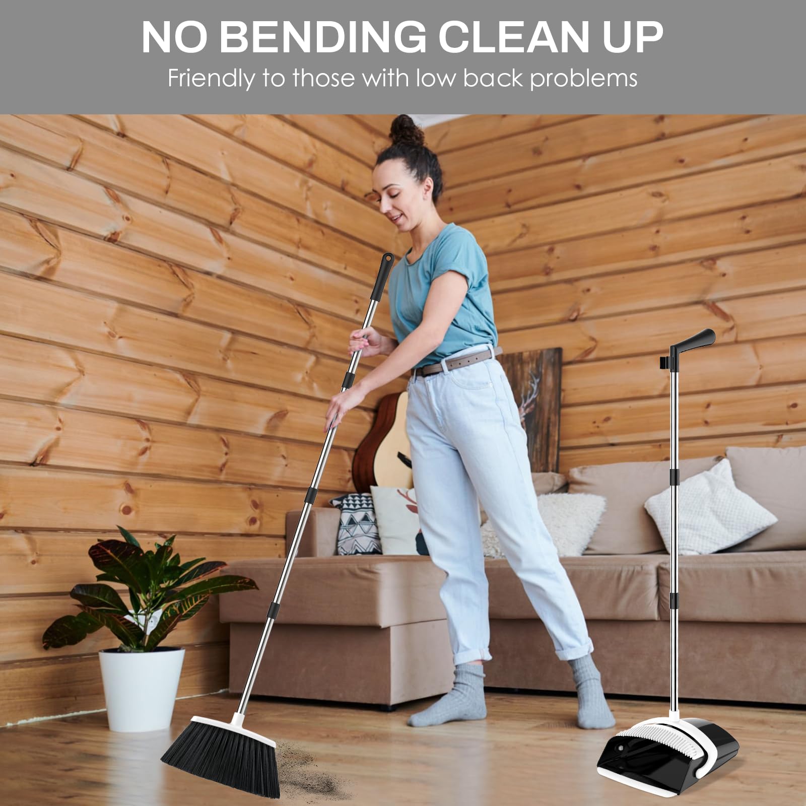 Broom and Dustpan Set with Adjustable Handle for Home Cleaning

