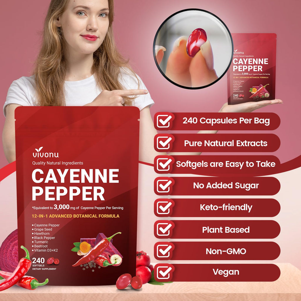 VivoNu Cayenne Pepper Gel Capsules for Daily Wellness


