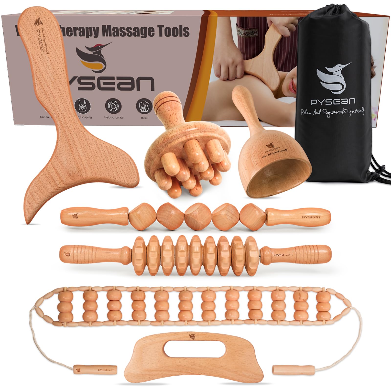 Wooden Massage Tool Kit for Home Use | Manual Included

