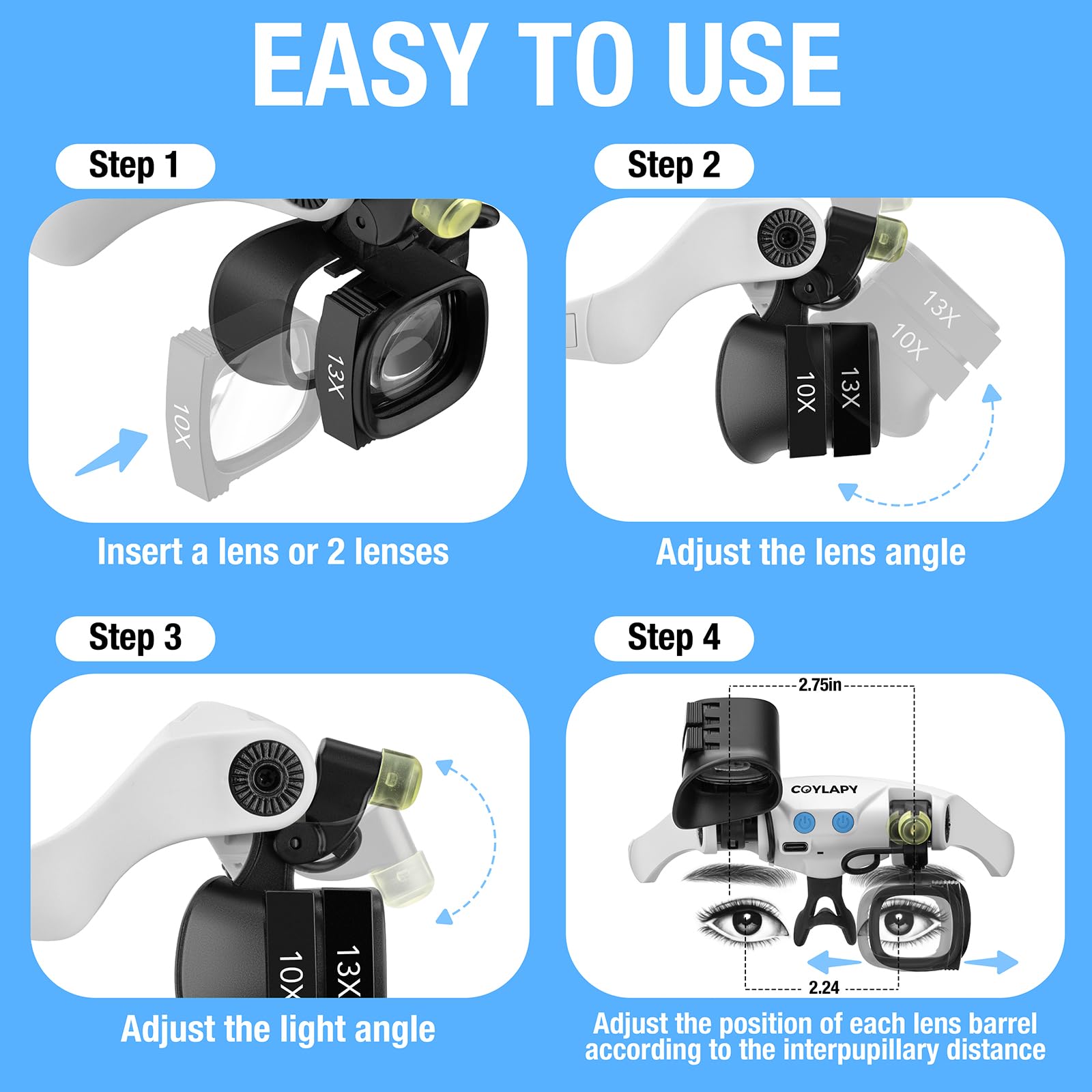 COYLAPY Magnifying Glasses with Light and Interchangeable Lenses

