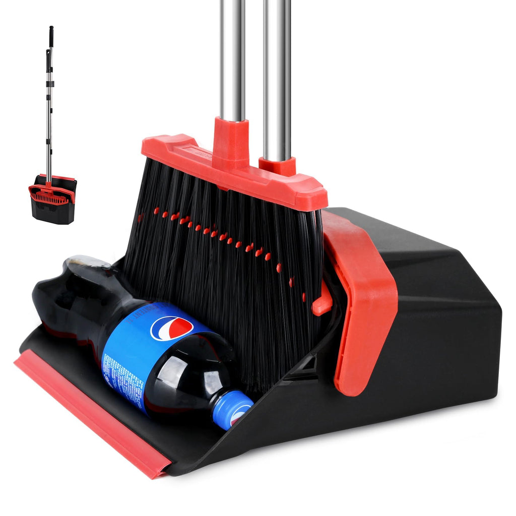 Tiumso Broom with Dustpan Set – Self-Cleaning Teeth

