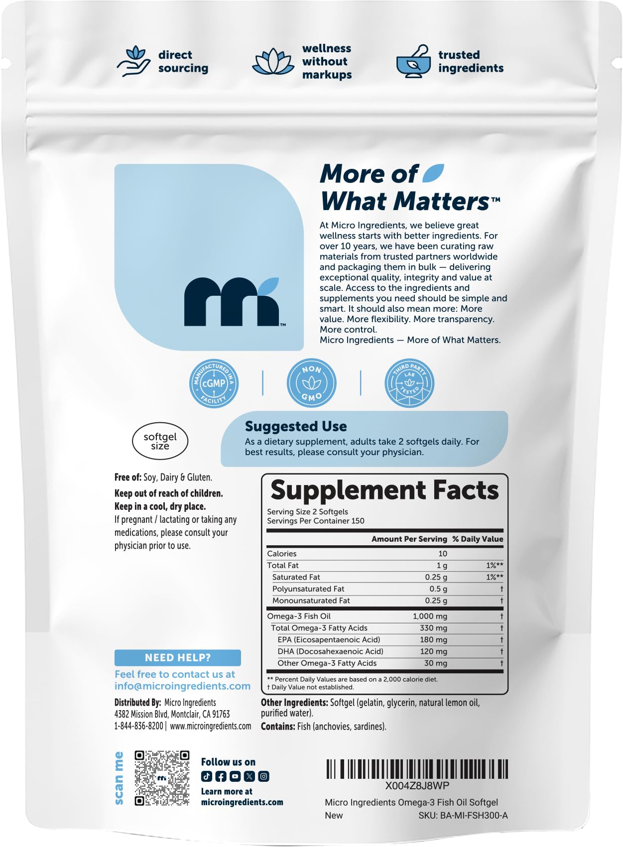 Micro Ingredients Omega-3 Fish Oil Softgels

