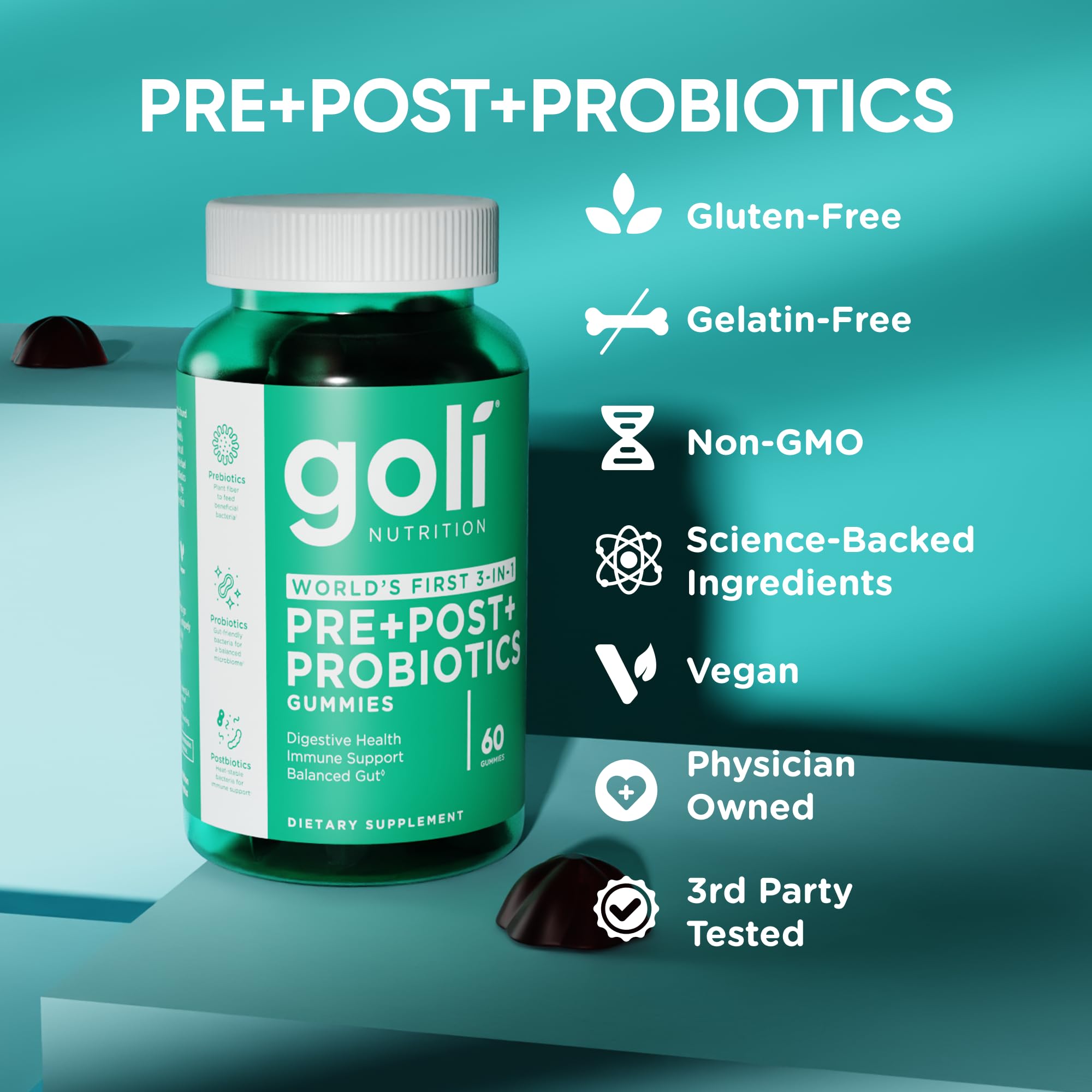 Goli Pre Pro Postbiotic Gummies - 3-in-1 Formula

