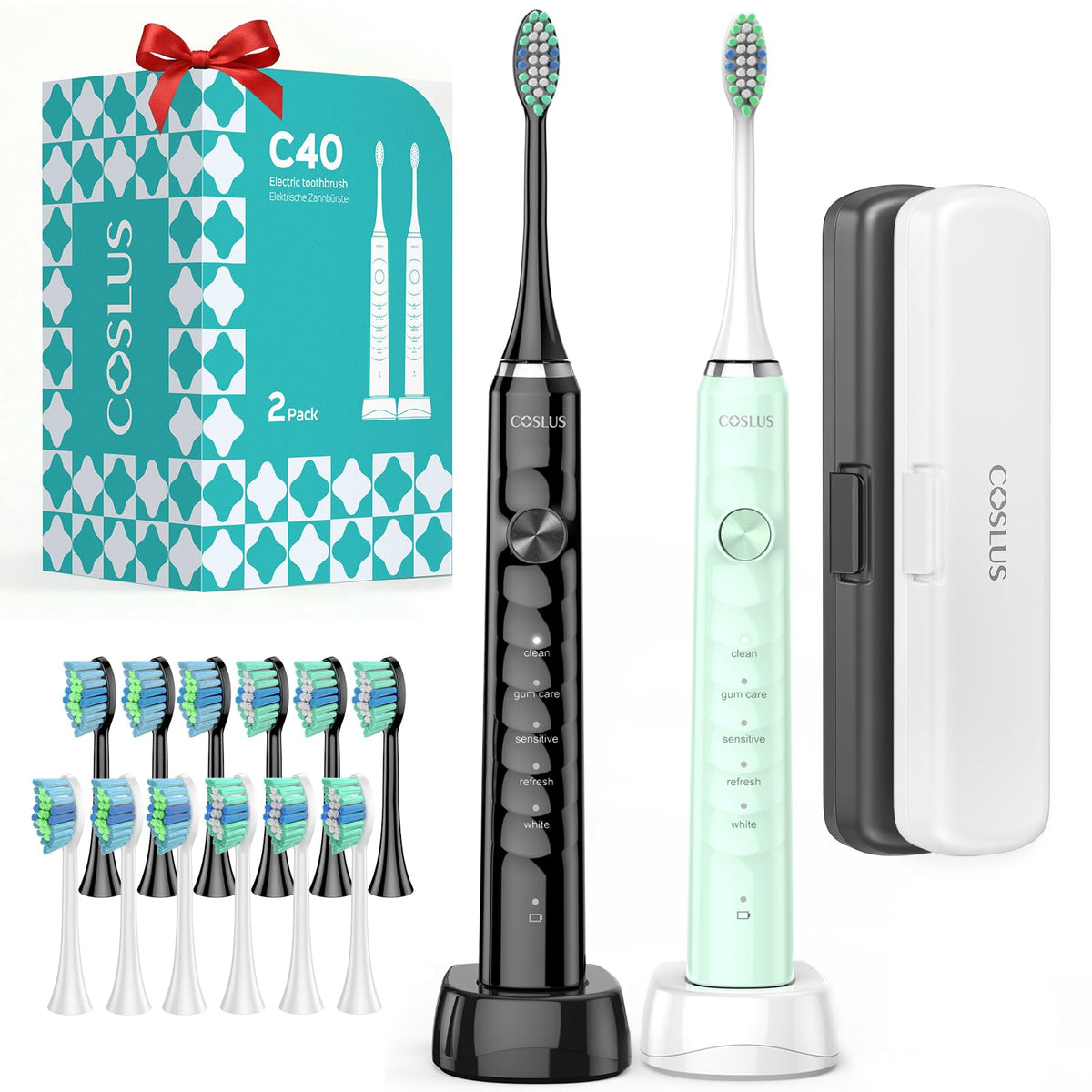 COSLUS C40 Sonic Electric Toothbrush for Adults – 47,000 VPM, 5 Modes, Travel Case