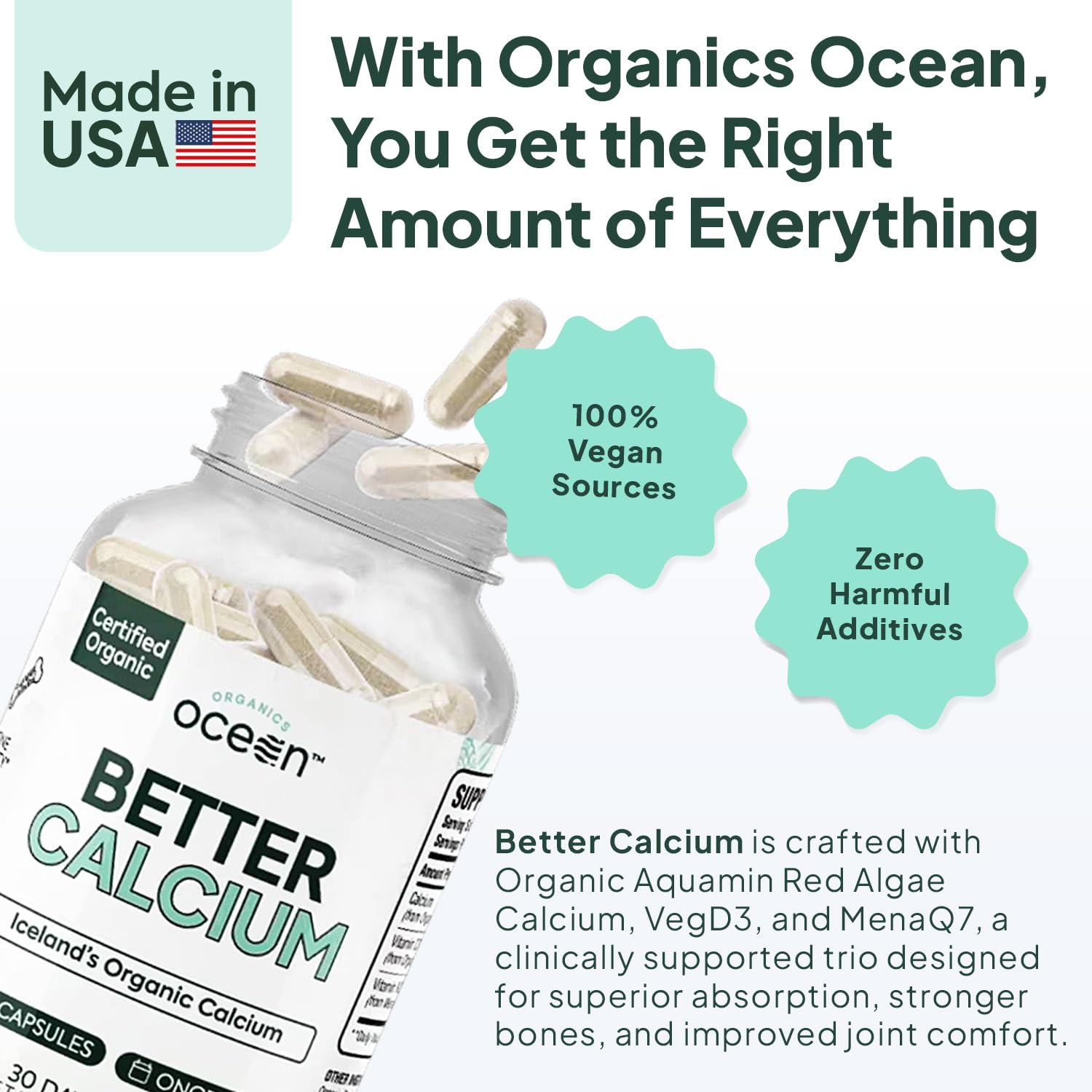 Calcium by Organics Ocean: Organic Red Algae with D3 & K2


