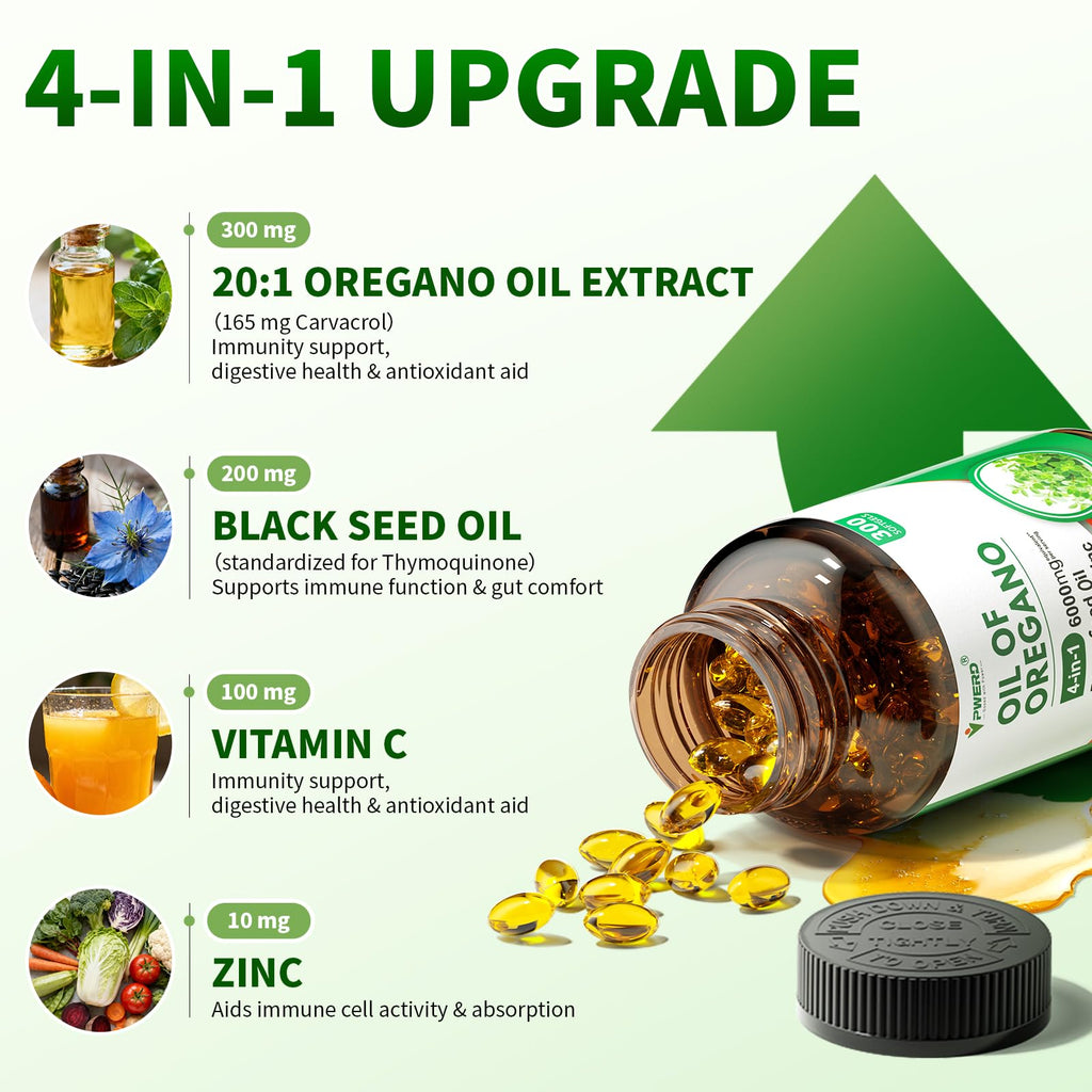 PWERD Oregano Oil Softgels with Black Seed for Immune Support

