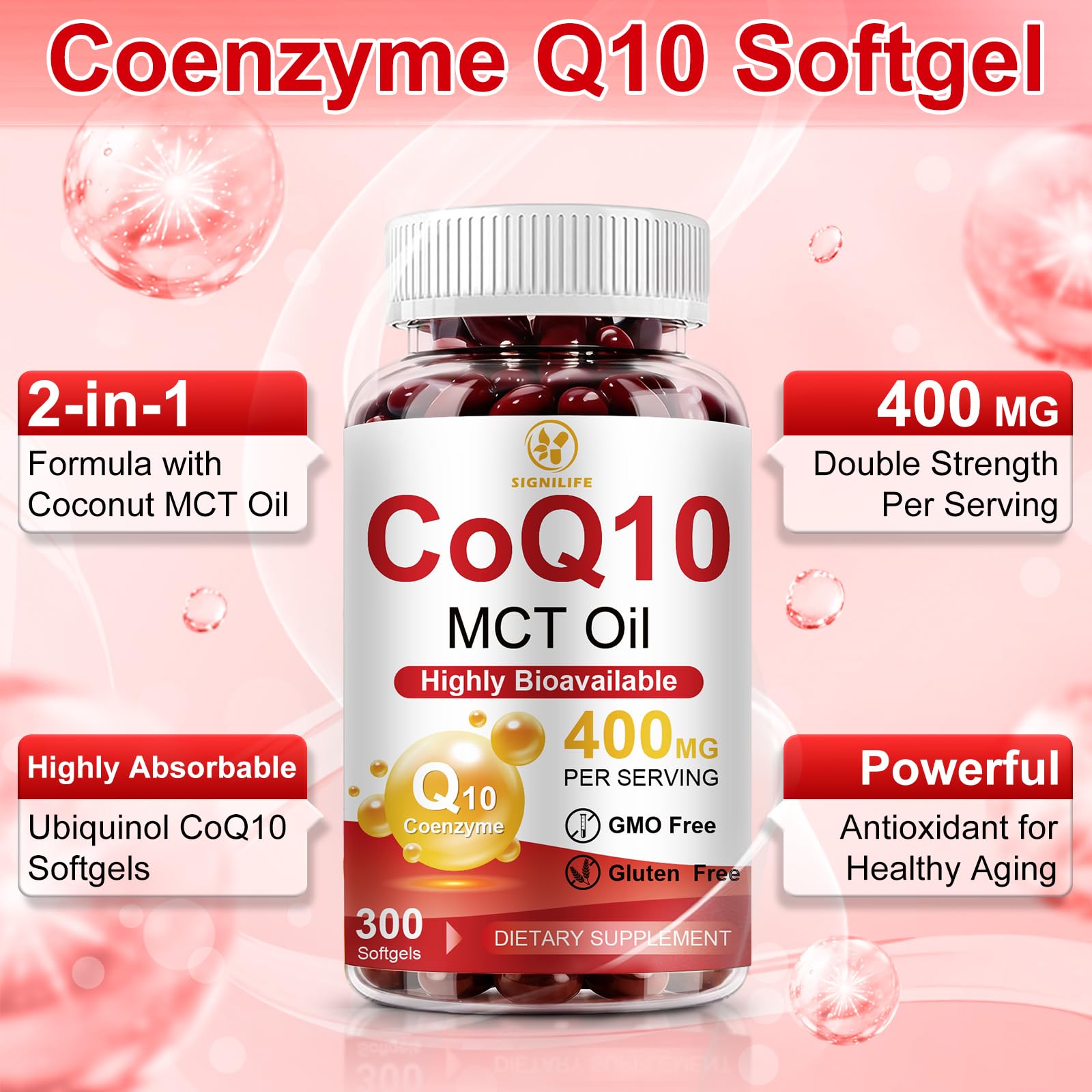 CoQ10 400mg Softgels with MCT Oil for Heart Support


