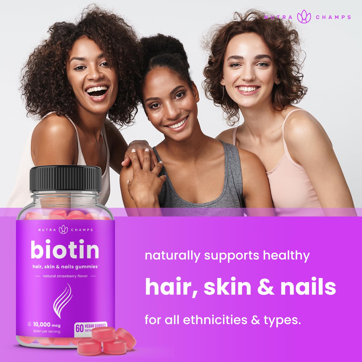 NutraChamps Biotin Gummies High Potency | Hair Skin Nails

