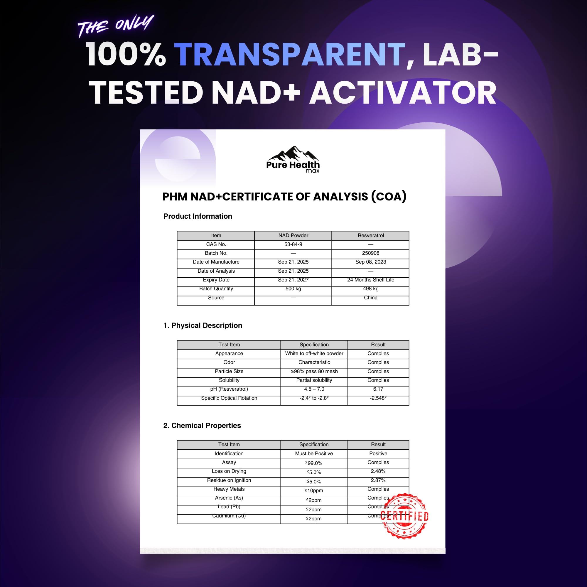 Pure Health NAD Resveratrol Liposomal Supplement | Energy

