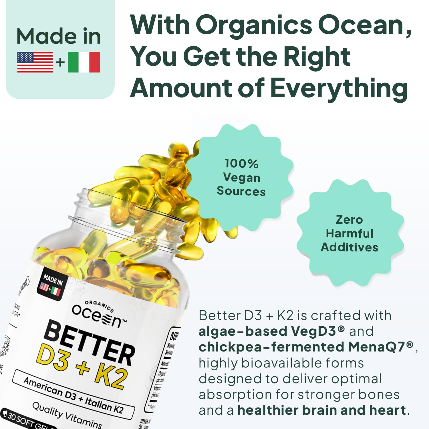 Organics Ocean D3 with K2 Vegan Vitamin D3

