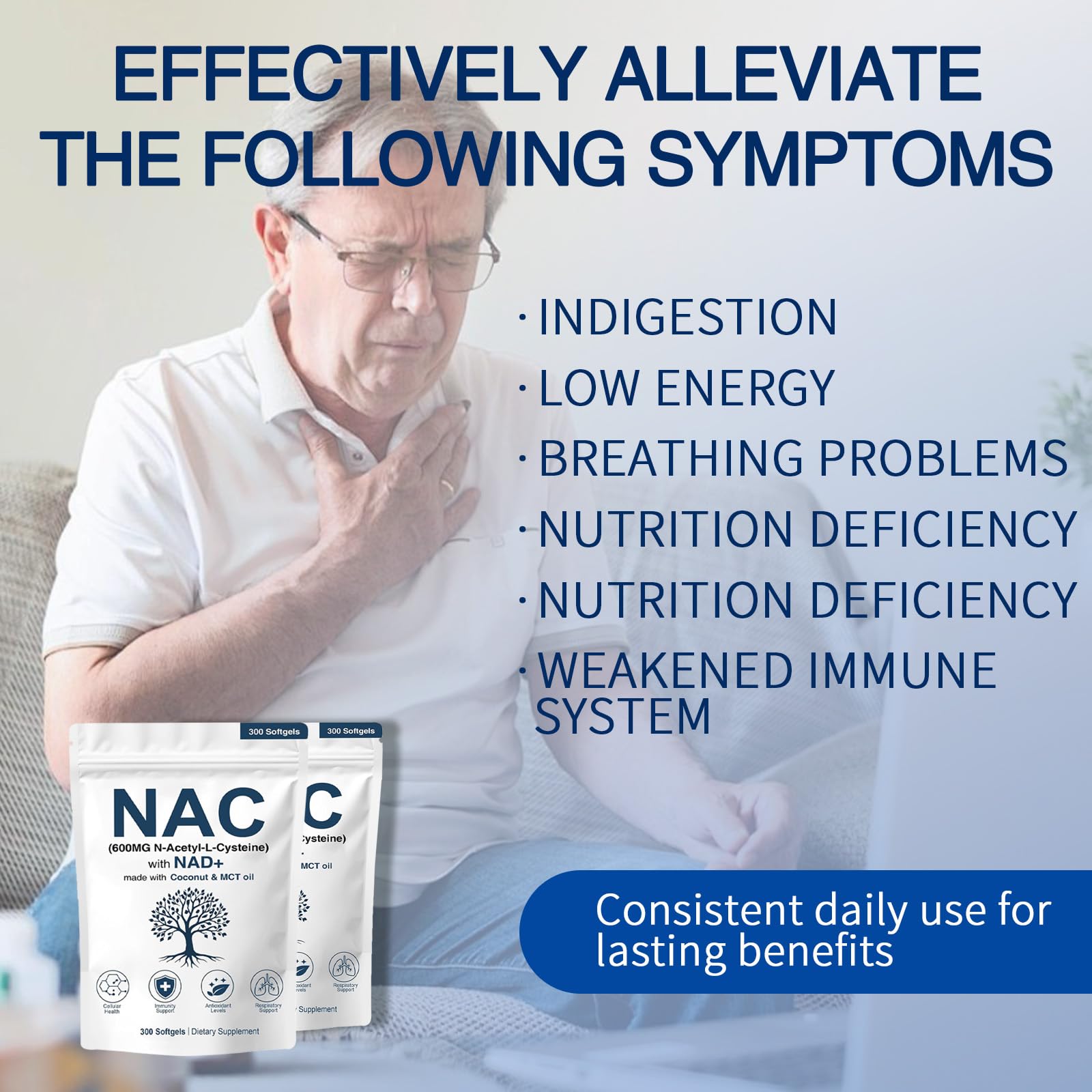 NAC 600mg Supplement Capsules with NAD+ for Lung Health

