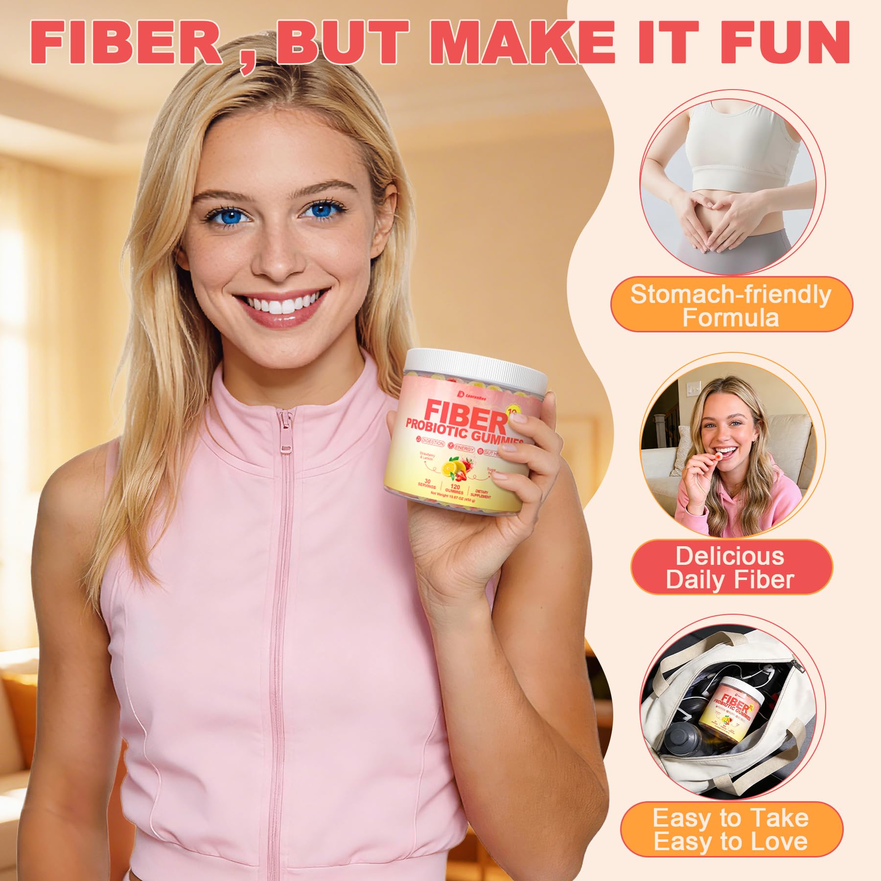 LanranBee Probiotic Fiber Gummies | Digestive Health

