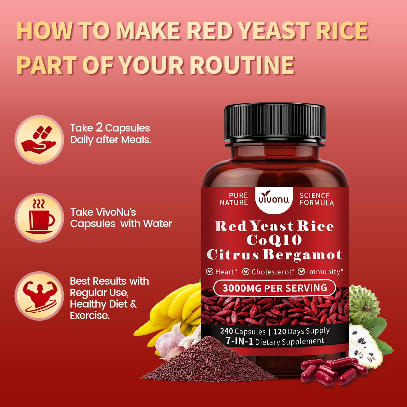 VivoNu Red Yeast Rice with CoQ10 and Citrus Bergamot

