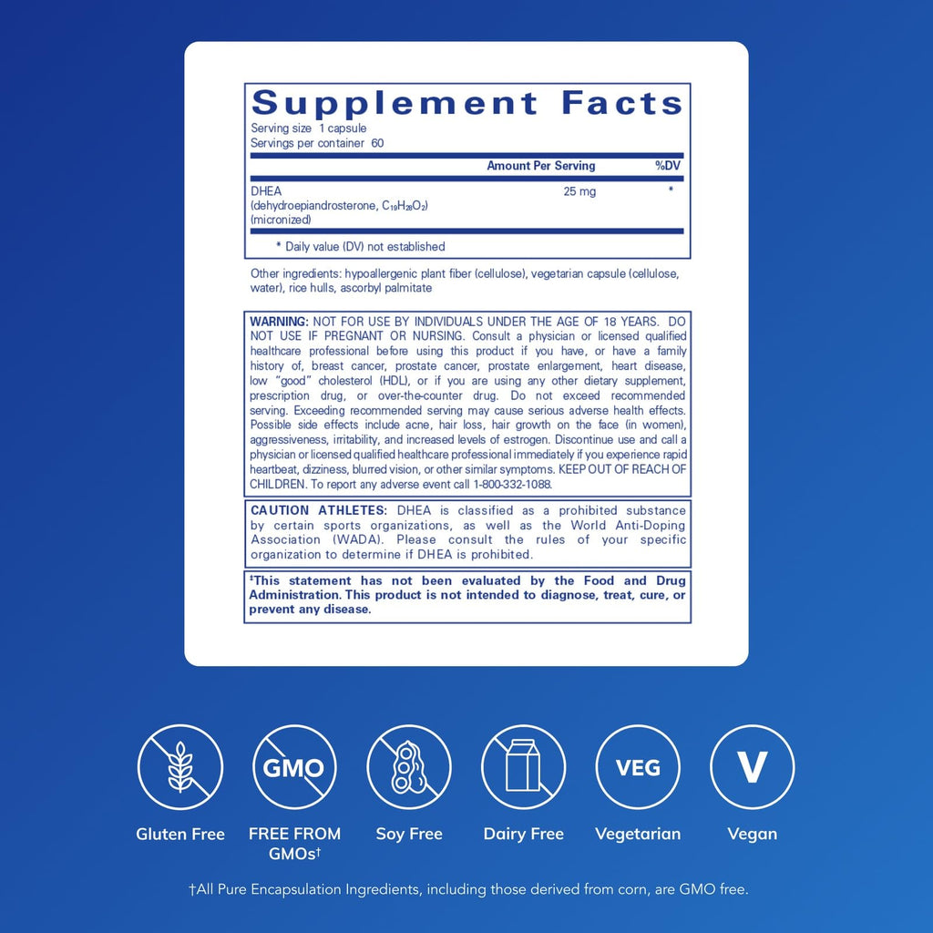Pure Encapsulations DHEA 25 mg Supplement | Immune & Hormone

