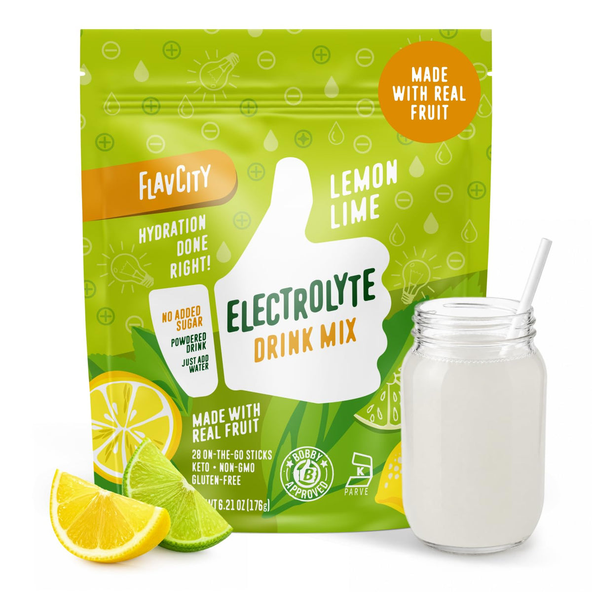 FlavCity Electrolytes Powder for Hydration with Real Fruit & Sea Salt