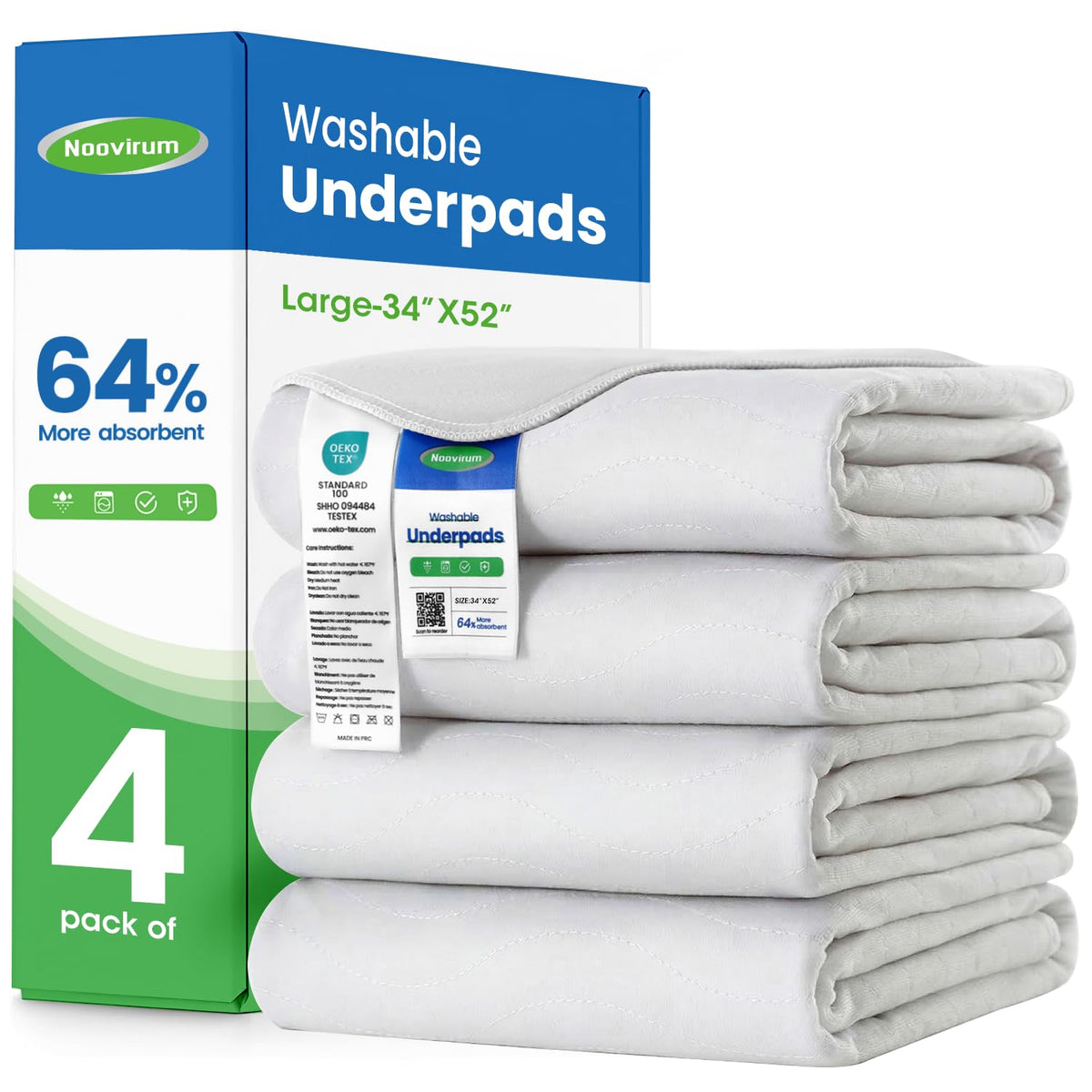 NOOVIRUM Washable Underpads - Heavy Absorbency Reusable Bed Pad