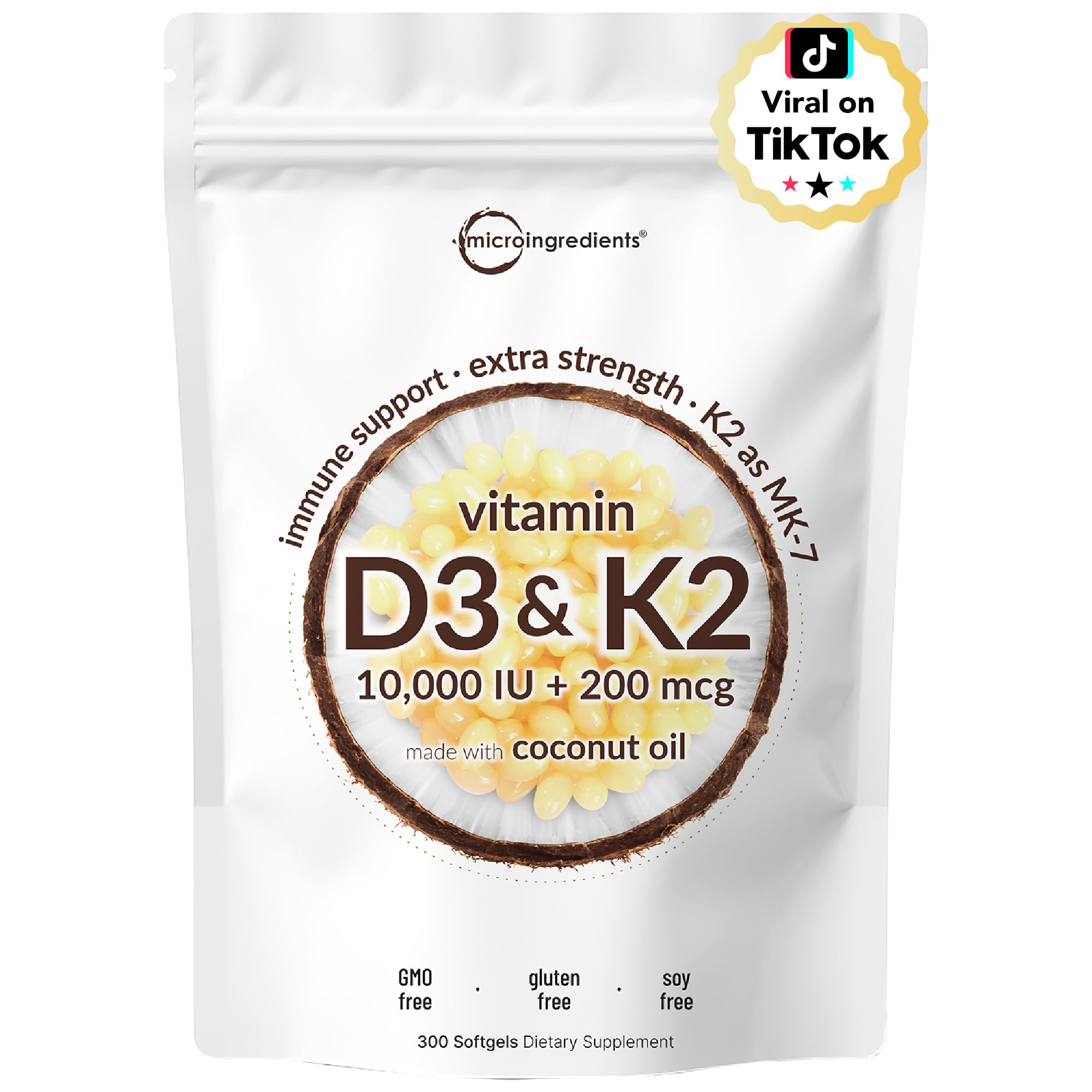 Micro Ingredients Vitamin D3 + K2 Softgels with Coconut Oil

