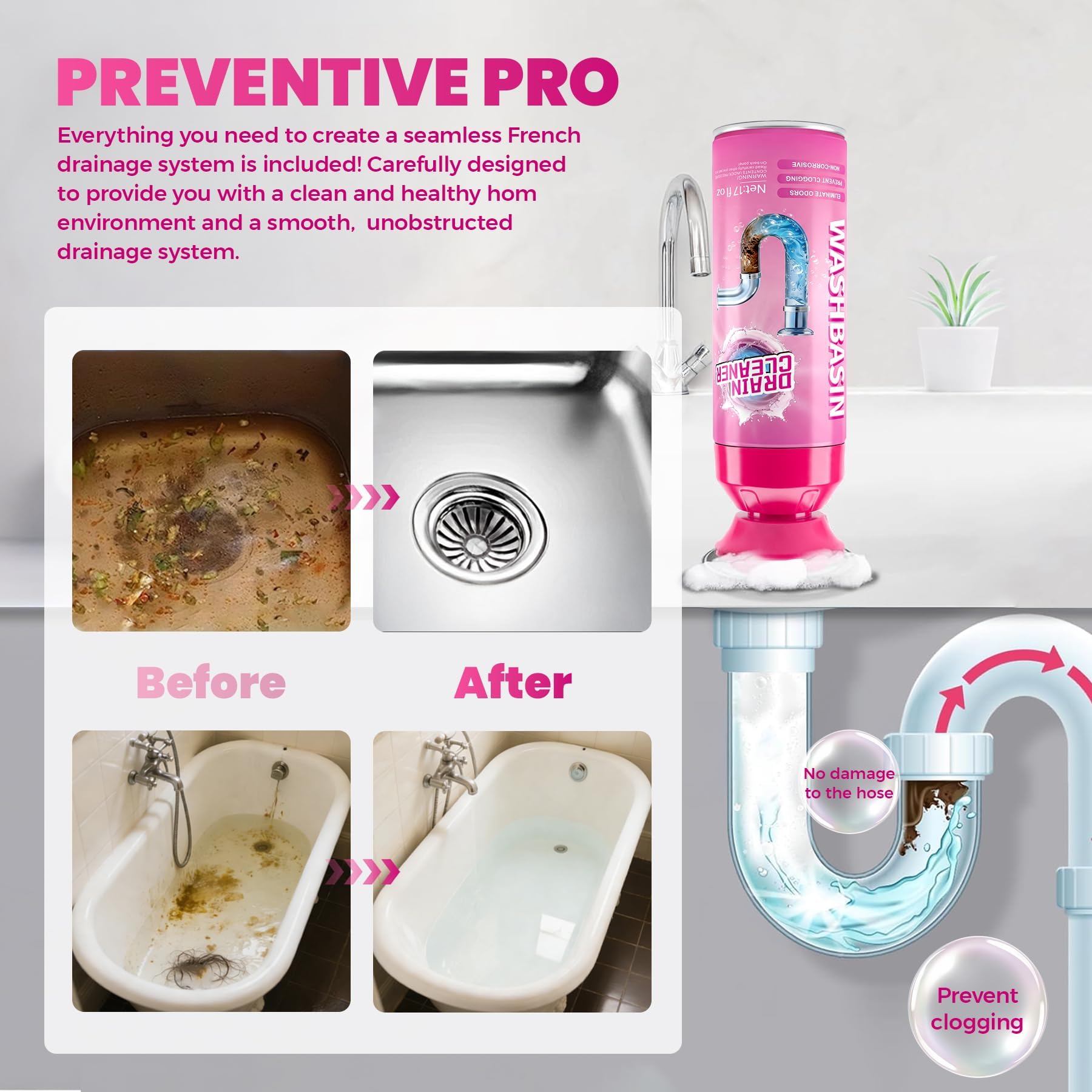 Foaming Drain Cleaner for Sinks & Drains - Hair & Odor


