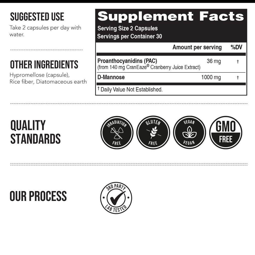 CranEaze Cranberry D-Mannose Urinary Tract Health Supplement

