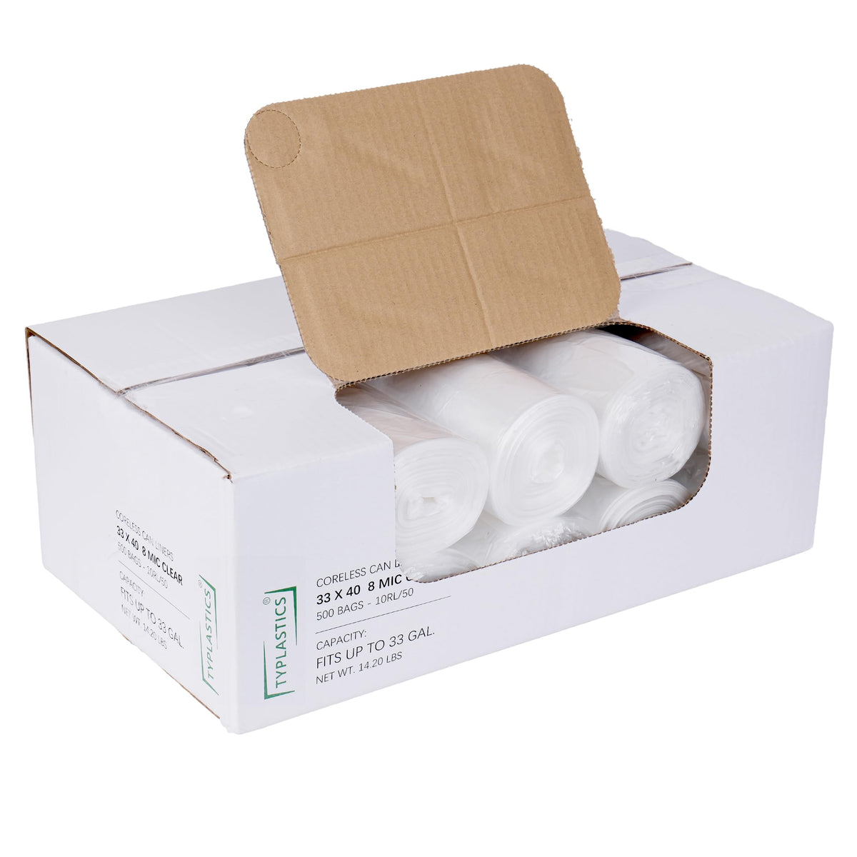 TYPLASTICS Clear Trash Can Liners - High Density for Office, Outdoor & Industrial