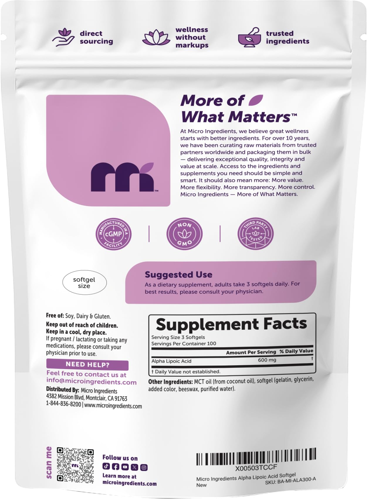 Micro Ingredients Alpha Lipoic Acid Softgels with MCT Oil

