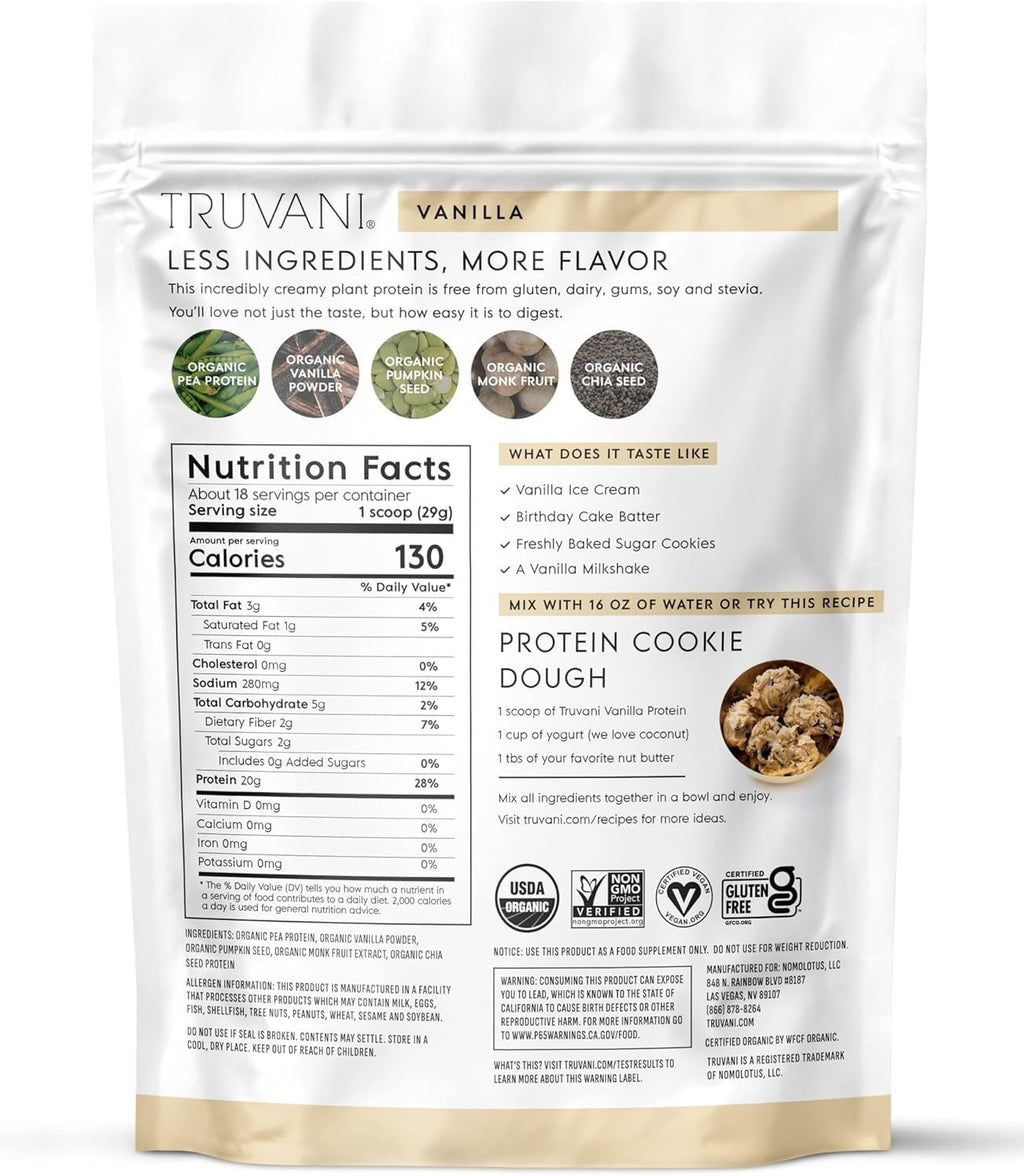 Truvani Organic Plant Based Protein Powder Pea Protein

