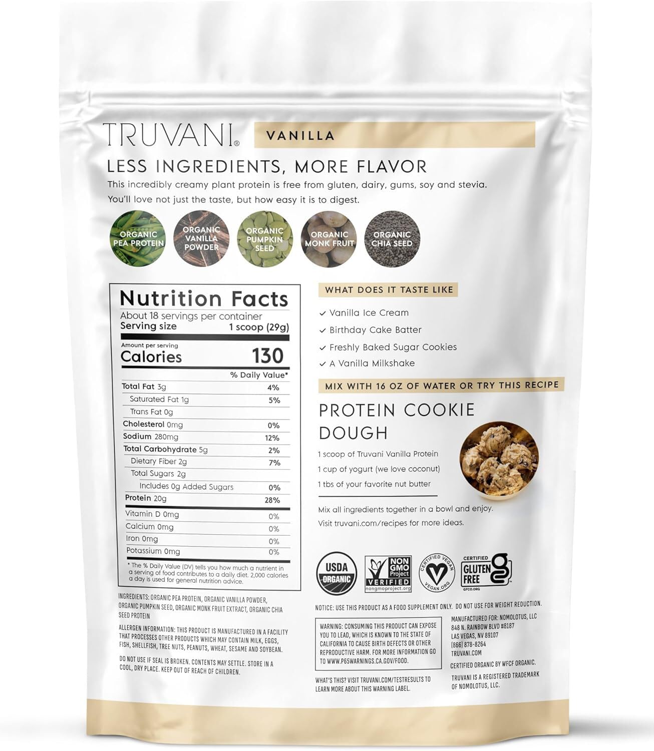 Truvani Organic Plant Based Protein Powder Pea Protein

