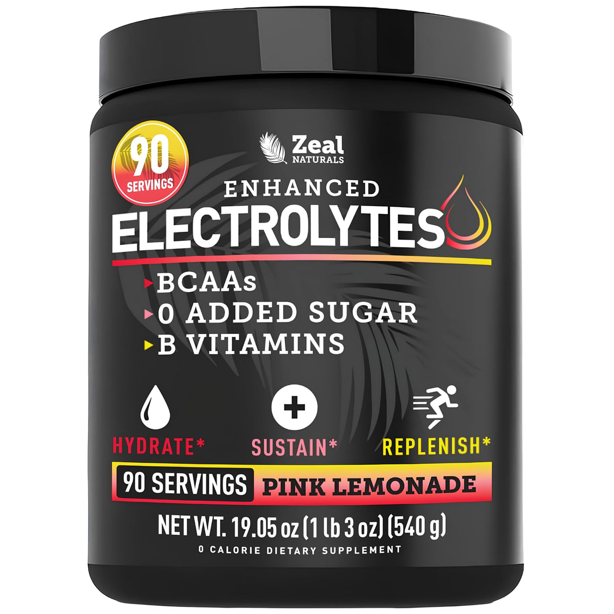 Zeal Electrolyte Powder - 90 Servings - Zero Sugar, BCAAs, B-Vitamins