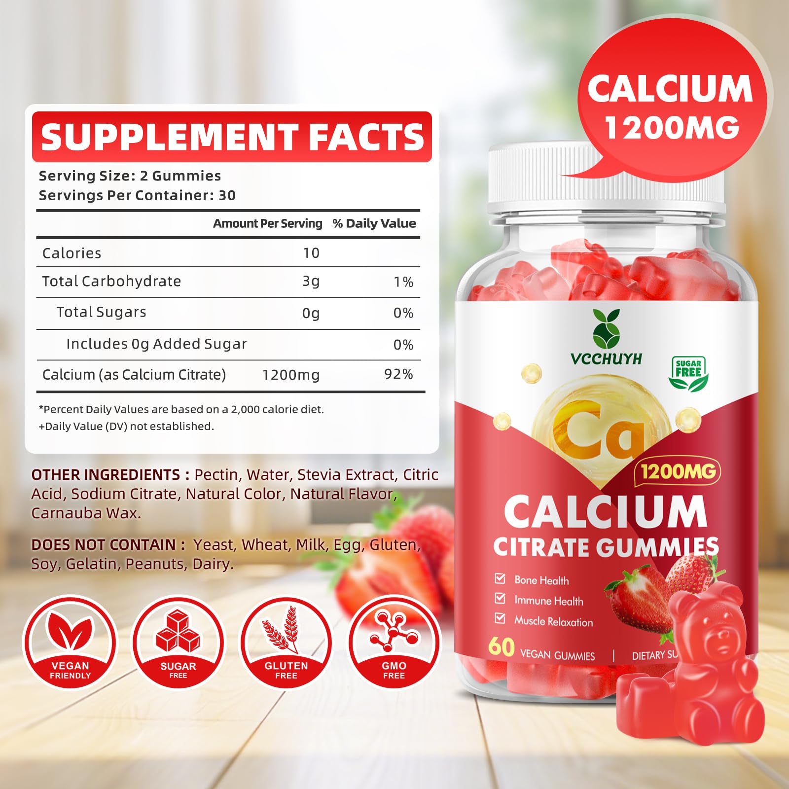 Calcium Citrate Gummies 1200mg – Sugar Free Vegan Chewables

