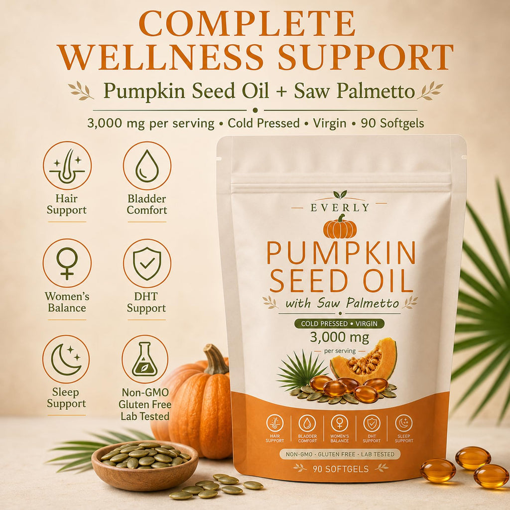 Everly Pumpkin Seed Oil with Saw Palmetto Softgels - Cold Pressed

