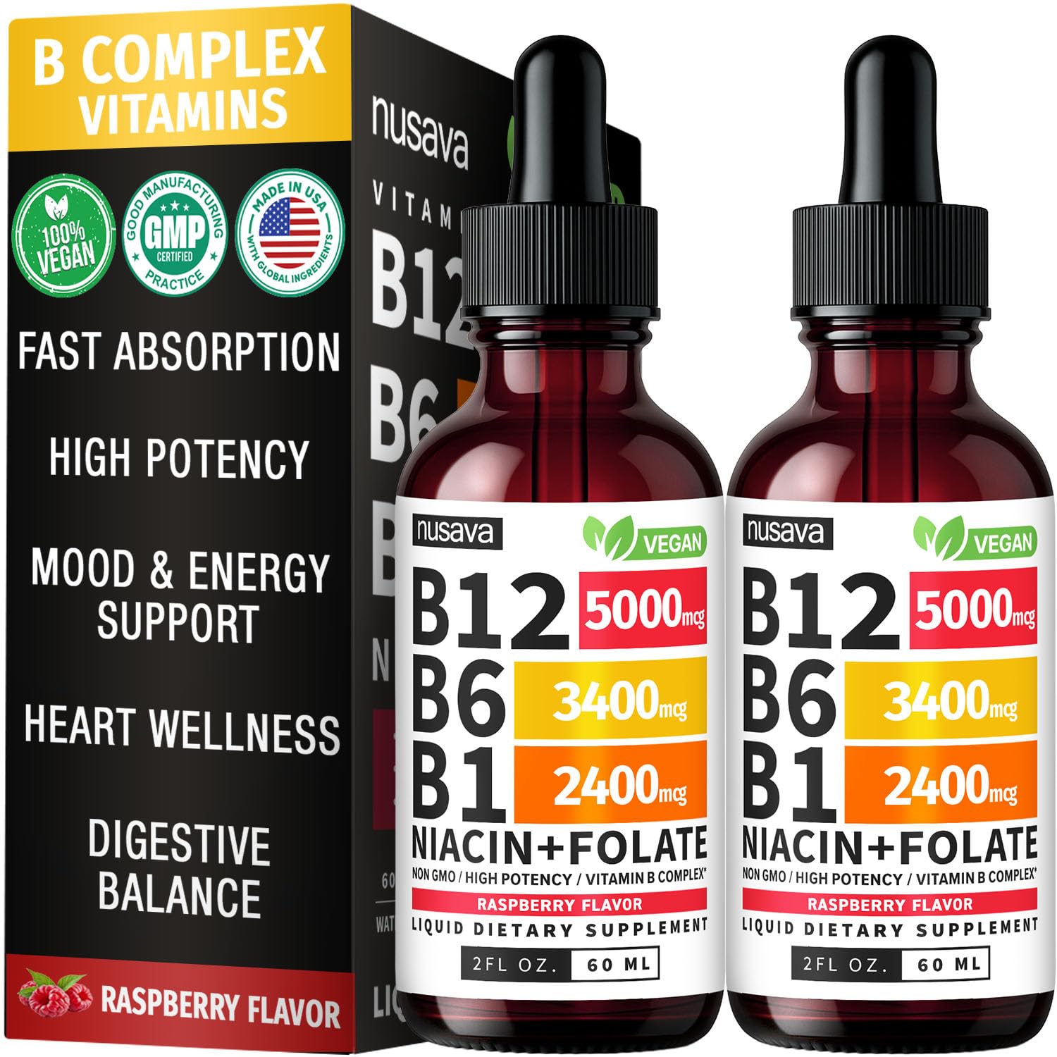 NUSAVA Vitamin B12 Liquid Drops | 5-in-1 Sublingual B Complex

