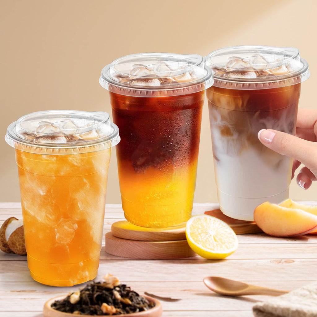 Clawsoff Clear Plastic Cups with Lids for Cold Drinks

