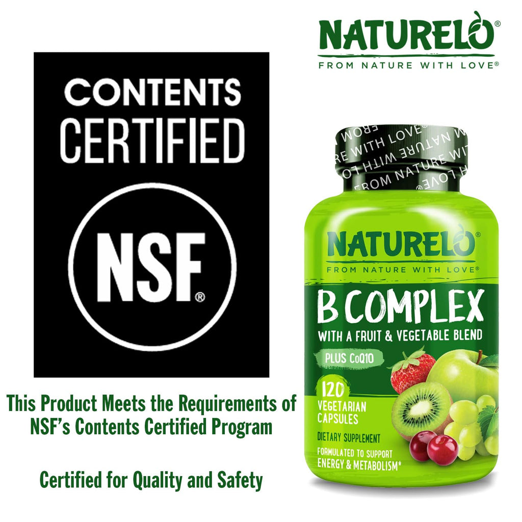 NATURELO Vitamin B Complex - Vegan CoQ10 & Methyl Folate

