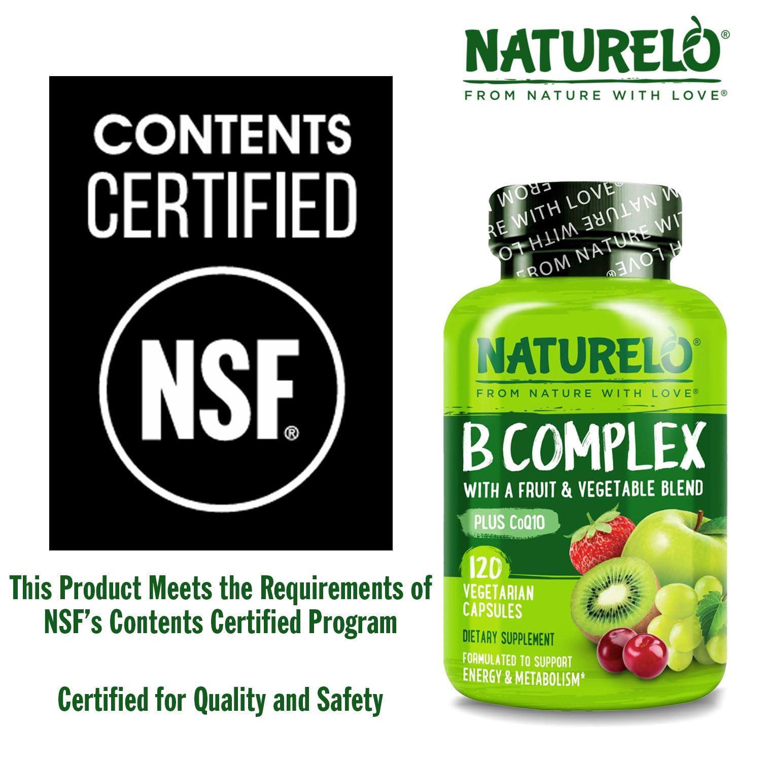 NATURELO Vitamin B Complex - Vegan CoQ10 & Methyl Folate

