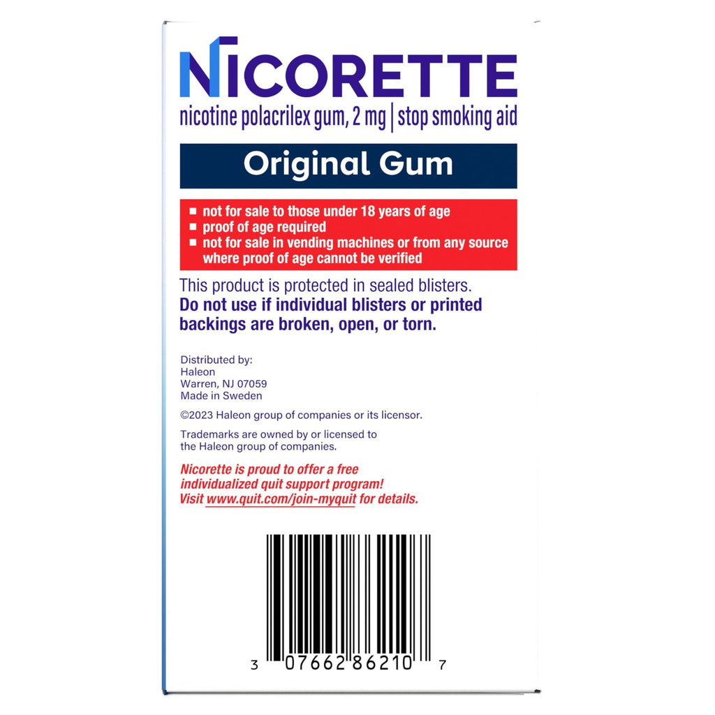 Nicorette Nicotine Gum Stop Smoking Aid 2 mg Original Flavor

