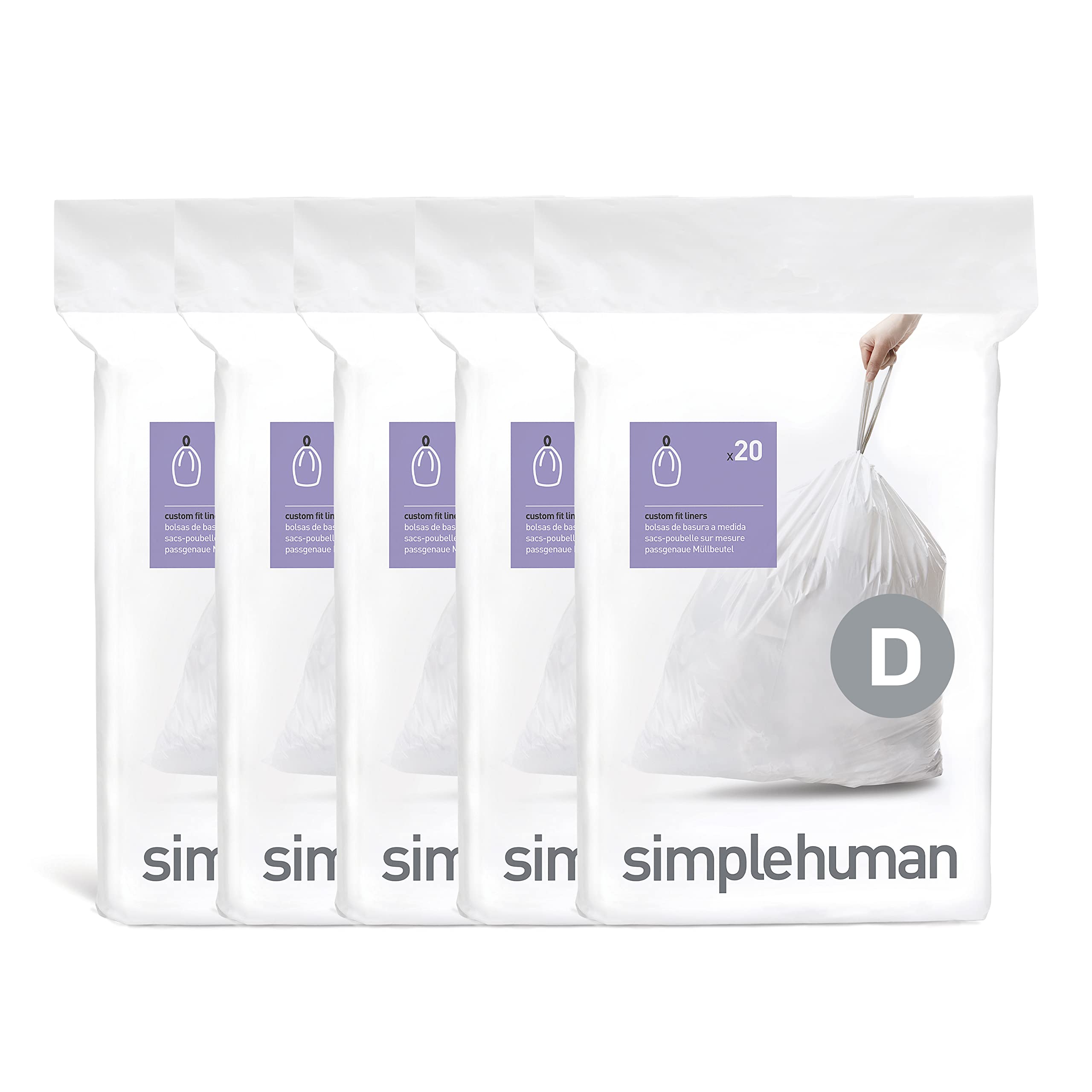 simplehuman Code D Custom Fit Liners | One-by-One Dispenser


