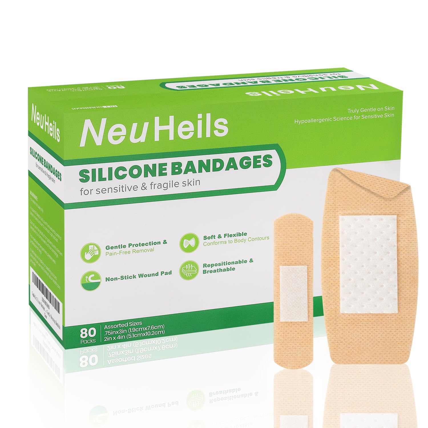 NeuHeils Silicone Bandages for Sensitive Skin - Hypoallergenic & Waterproof
