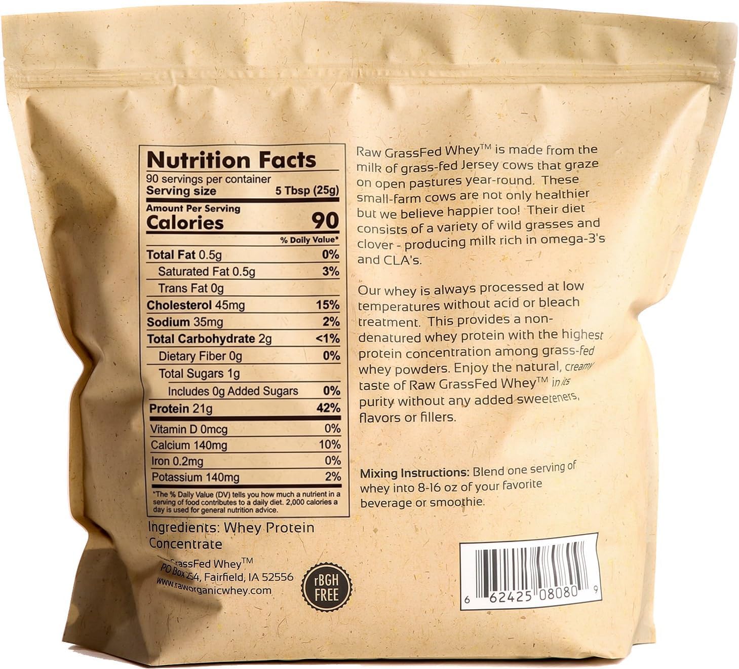 Raw Grass Fed Whey Protein Powder Unflavored 1 Ingredient

