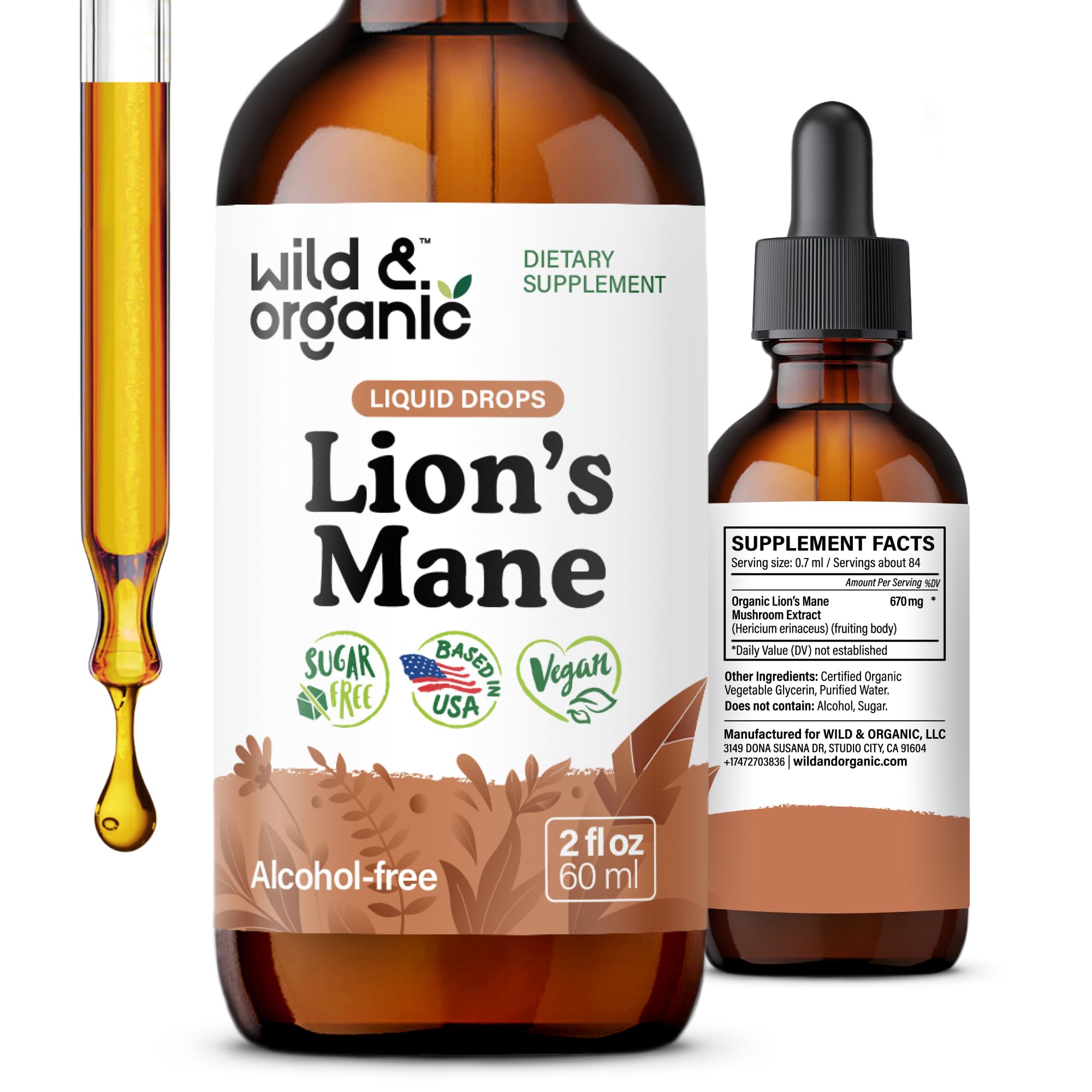 Wild & Organic Lion's Mane Liquid Drops for Brain & Focus
