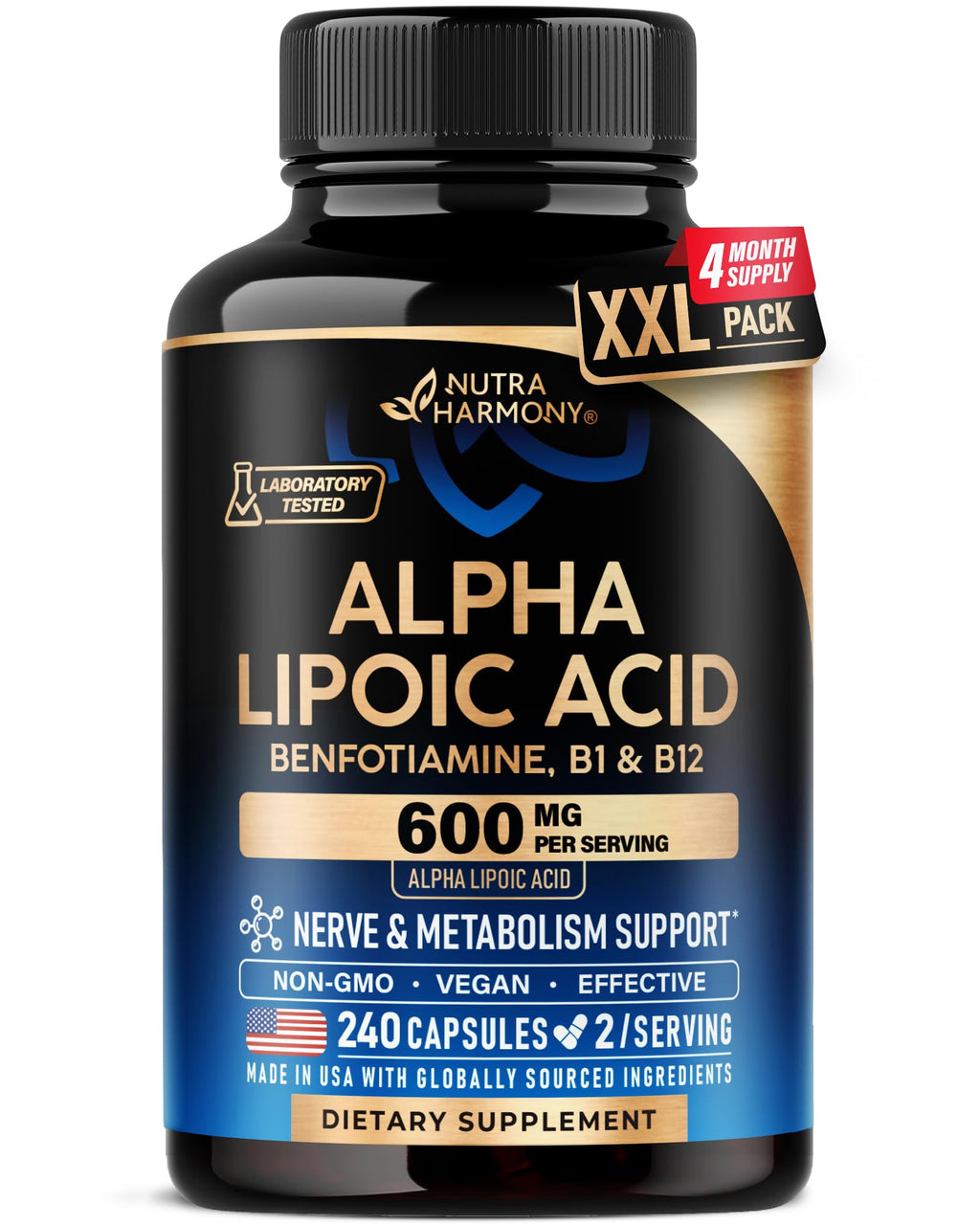 Alpha Lipoic Acid 600 mg Supplement for Nerve Energy - Vegan