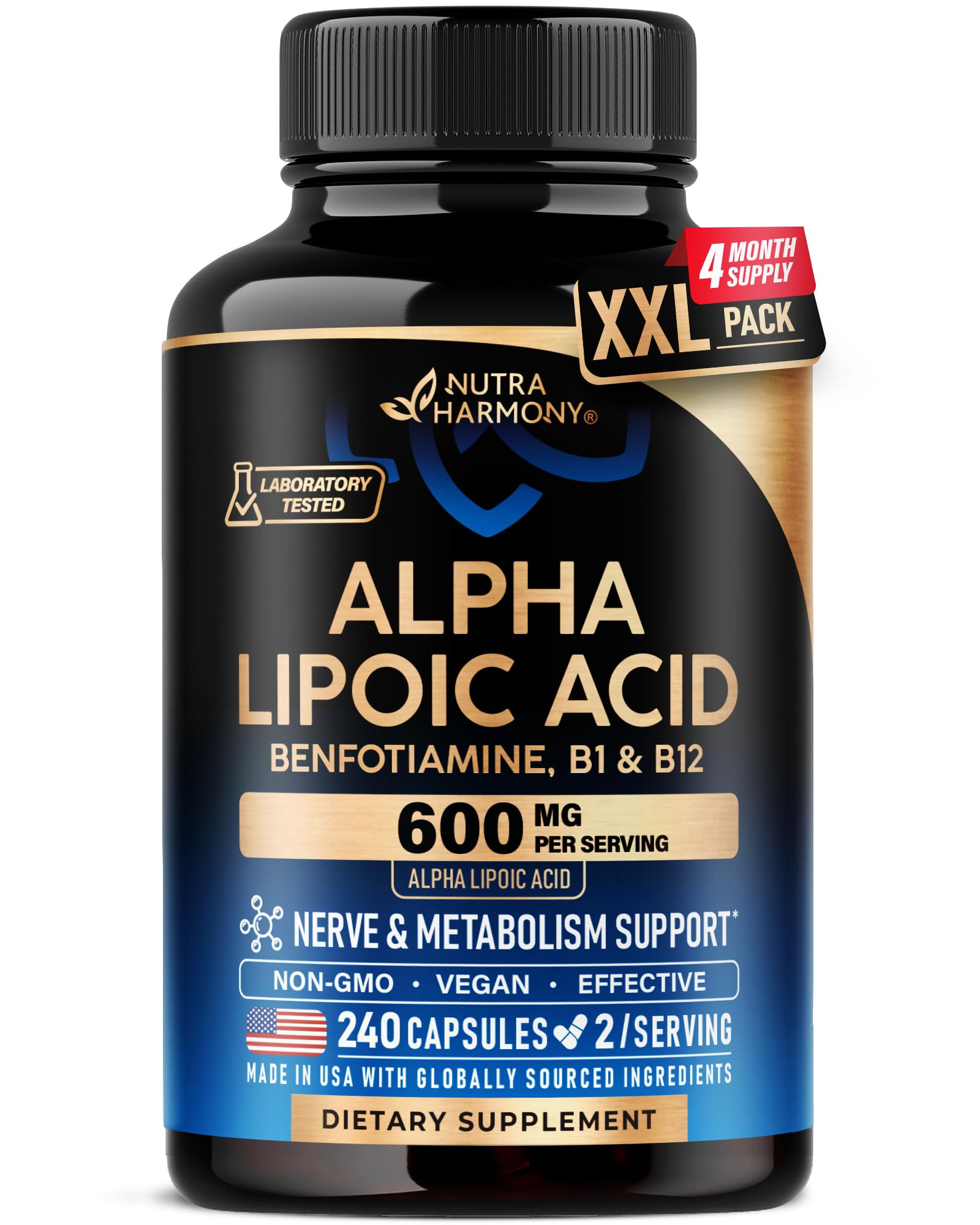 Alpha Lipoic Acid 600 mg Supplement for Nerve Energy - Vegan