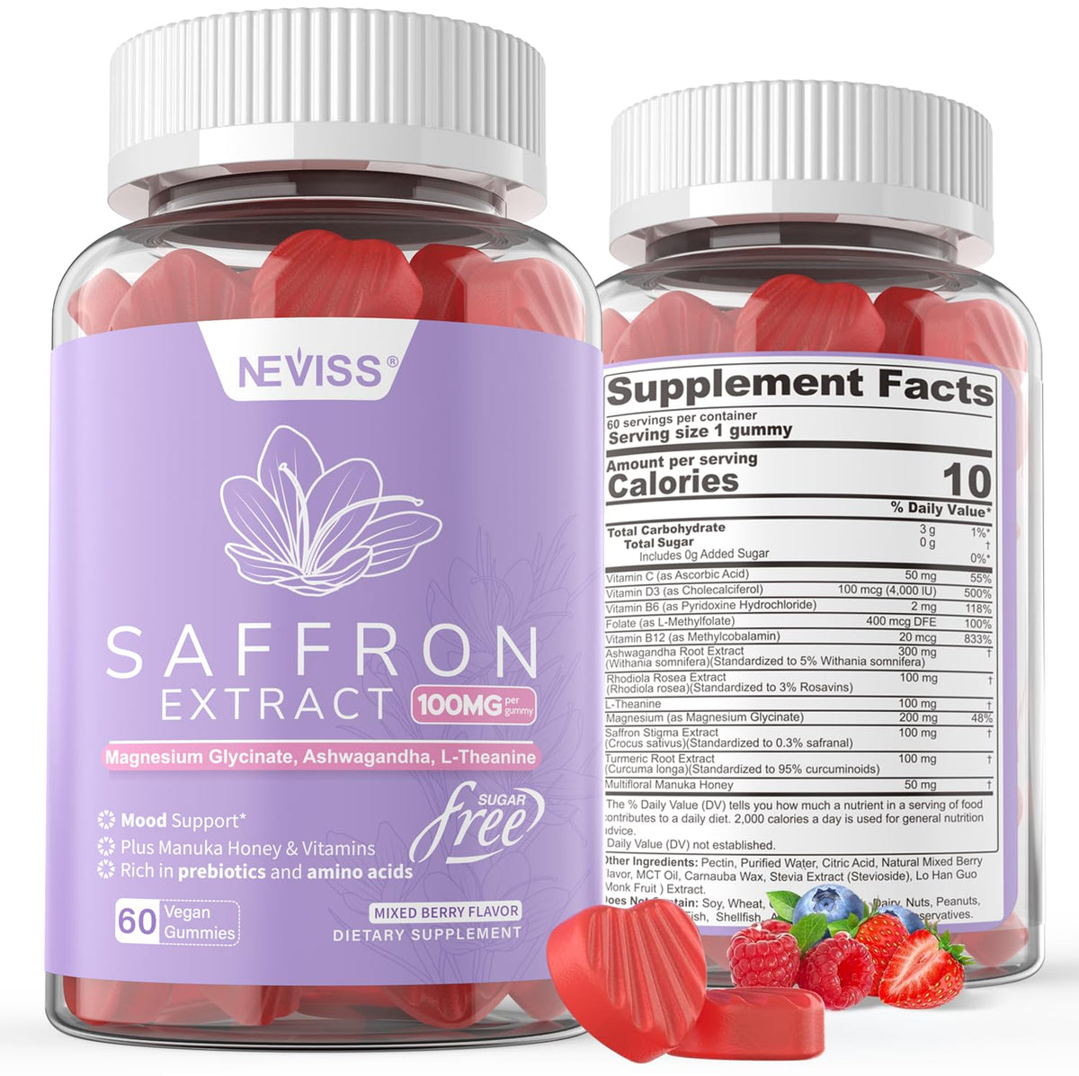 Saffron Gummies with Magnesium Glycinate, L-Theanine & Turmeric for Mood & Energy