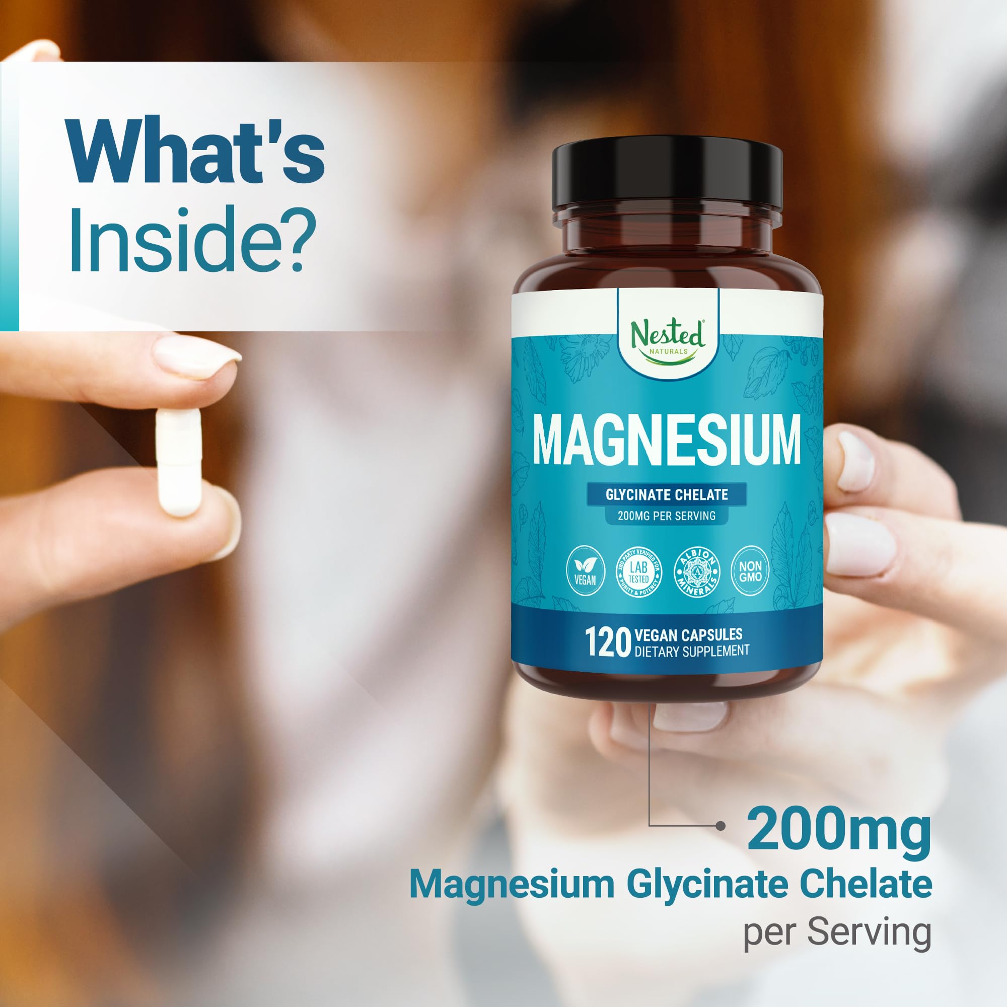 Nested Naturals Magnesium Glycinate Chelate Supplement for Relaxation

