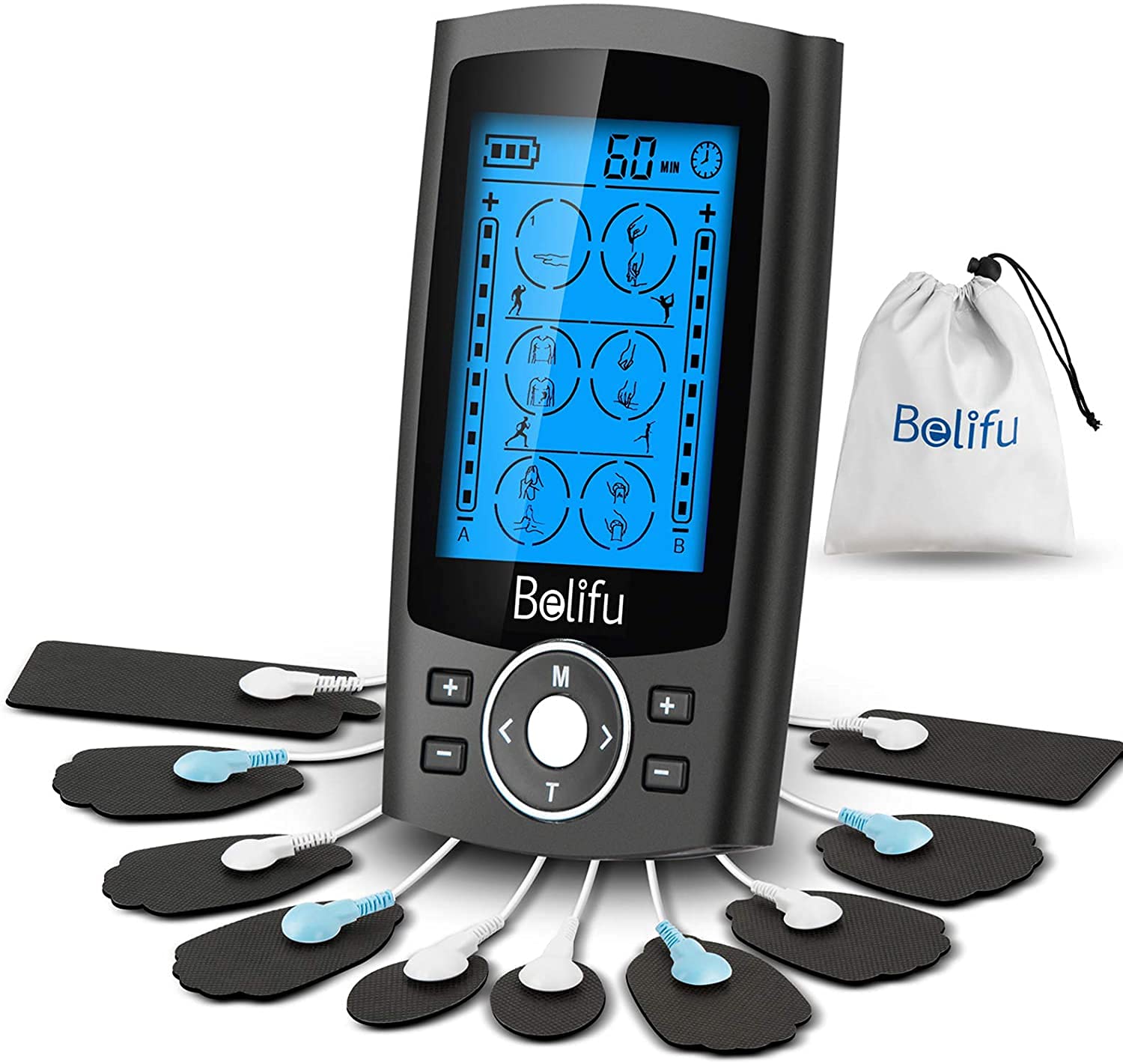 Belifu Dual Channel TENS EMS Unit 24 Modes with 10 Pads

