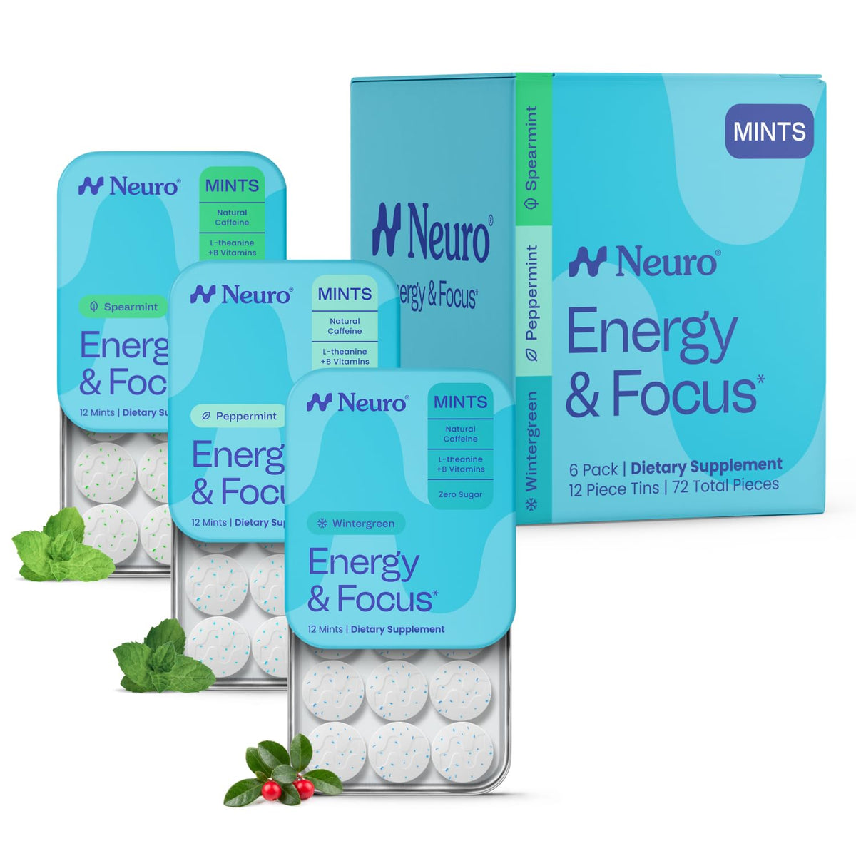 Neuro Energy & Focus Mints - Sugar Free Breath Mints with Caffeine and L-Theanine