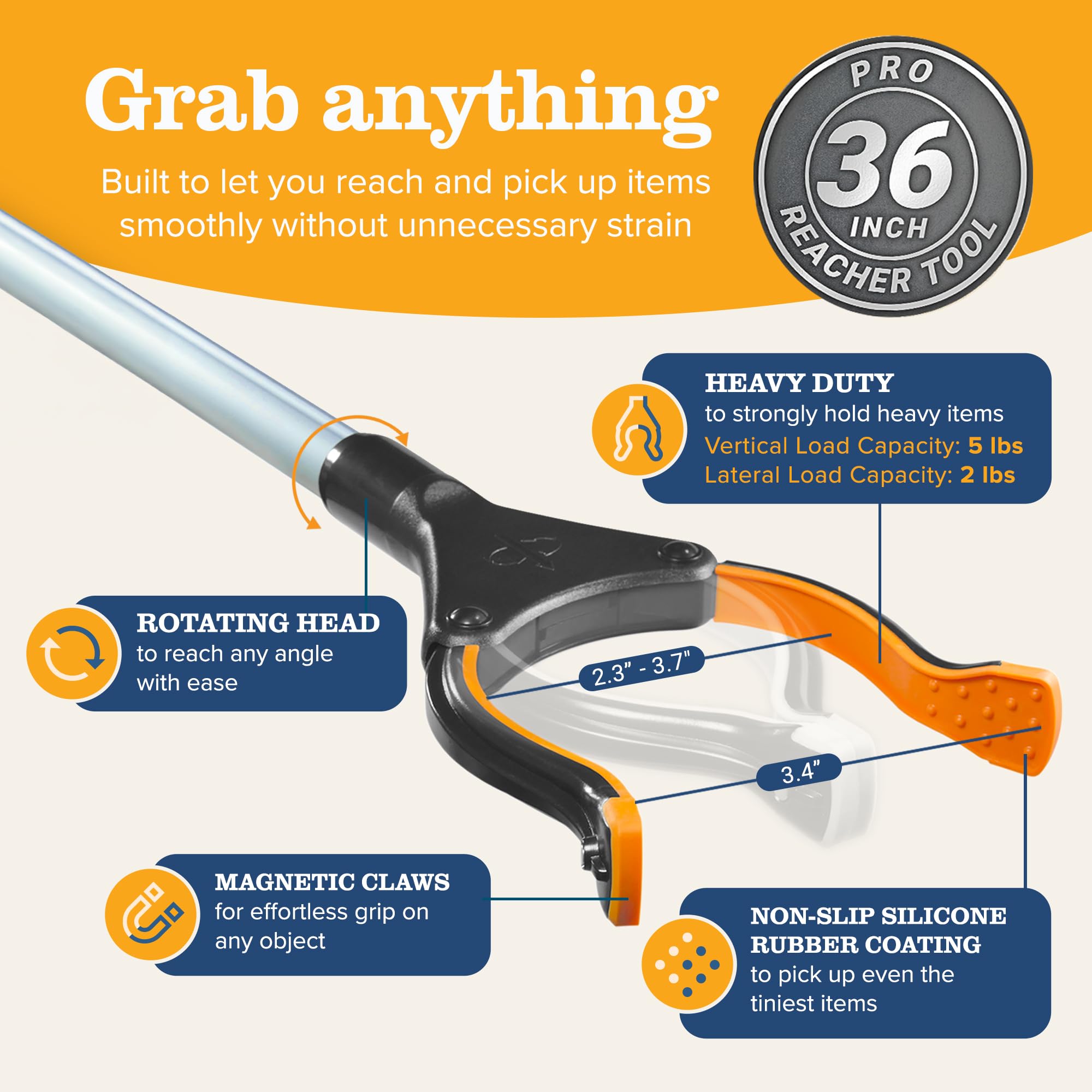 EZPIK Pro Folding Reacher | Magnets & Rotating Jaw

